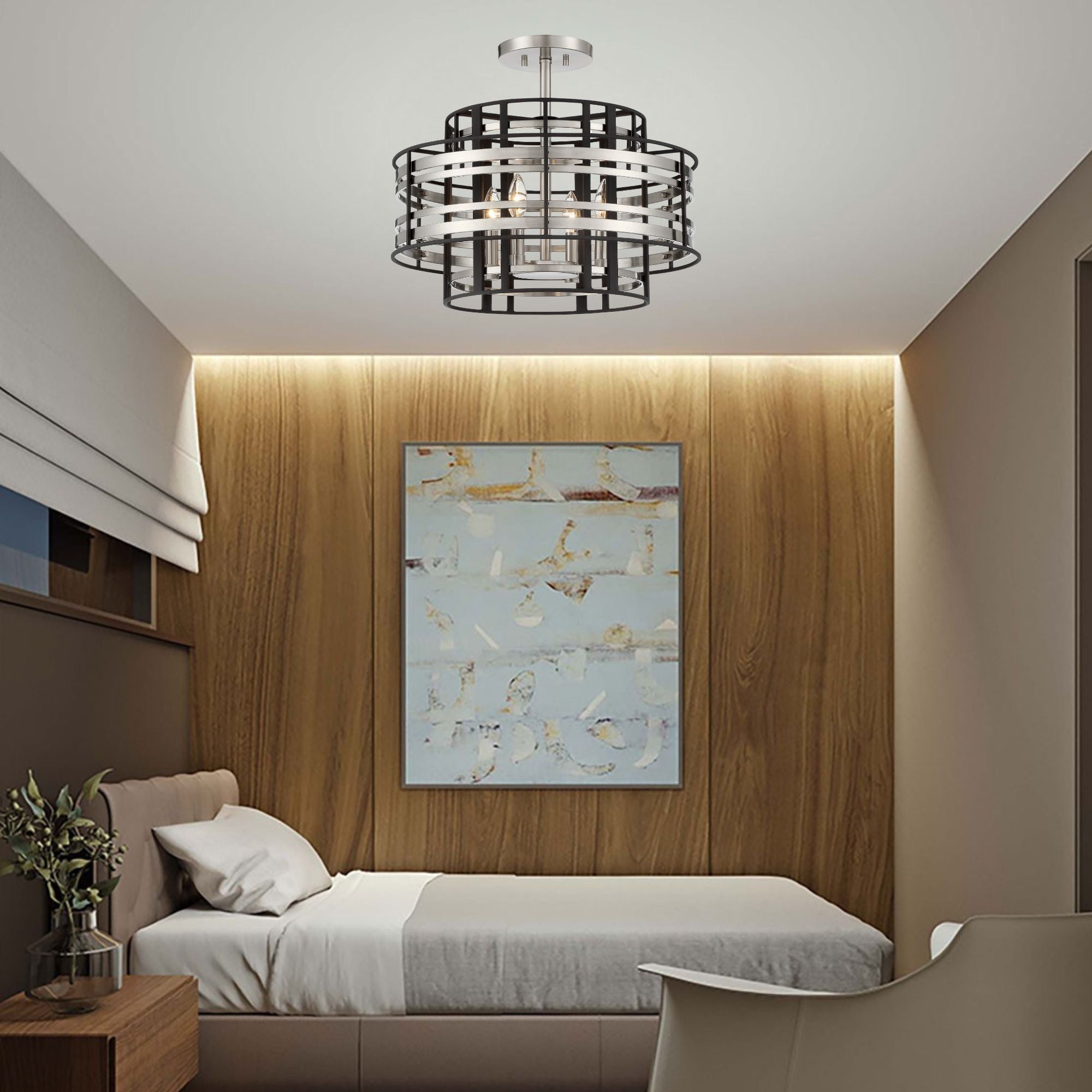 Presten 20" 4-Light Semi-Flush Mount, Brushed Nickel & Sand Coal Finish
