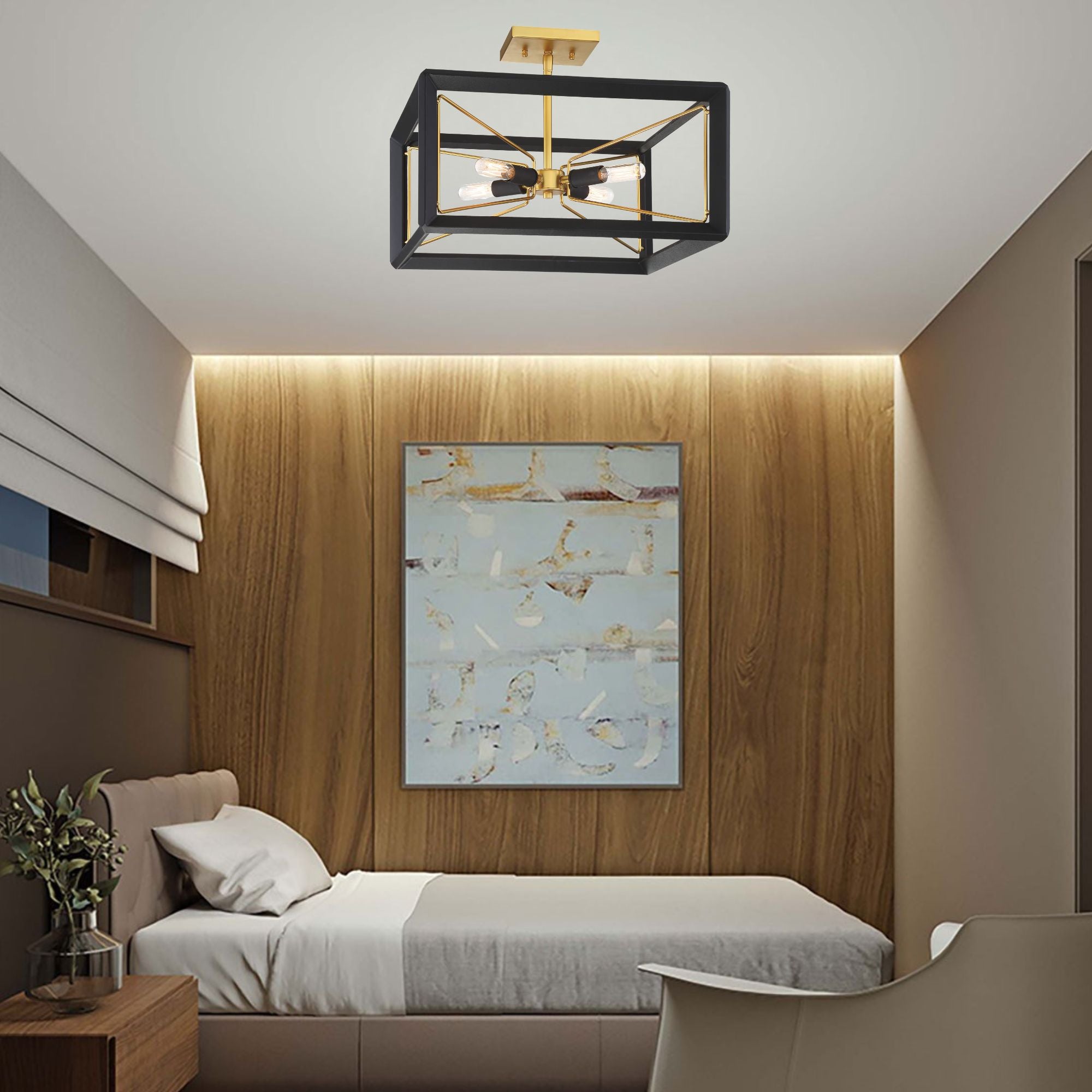 Sable Point 17" 4-Light Semi-Flush Mount, Sand Coal & Honey Gold Accents