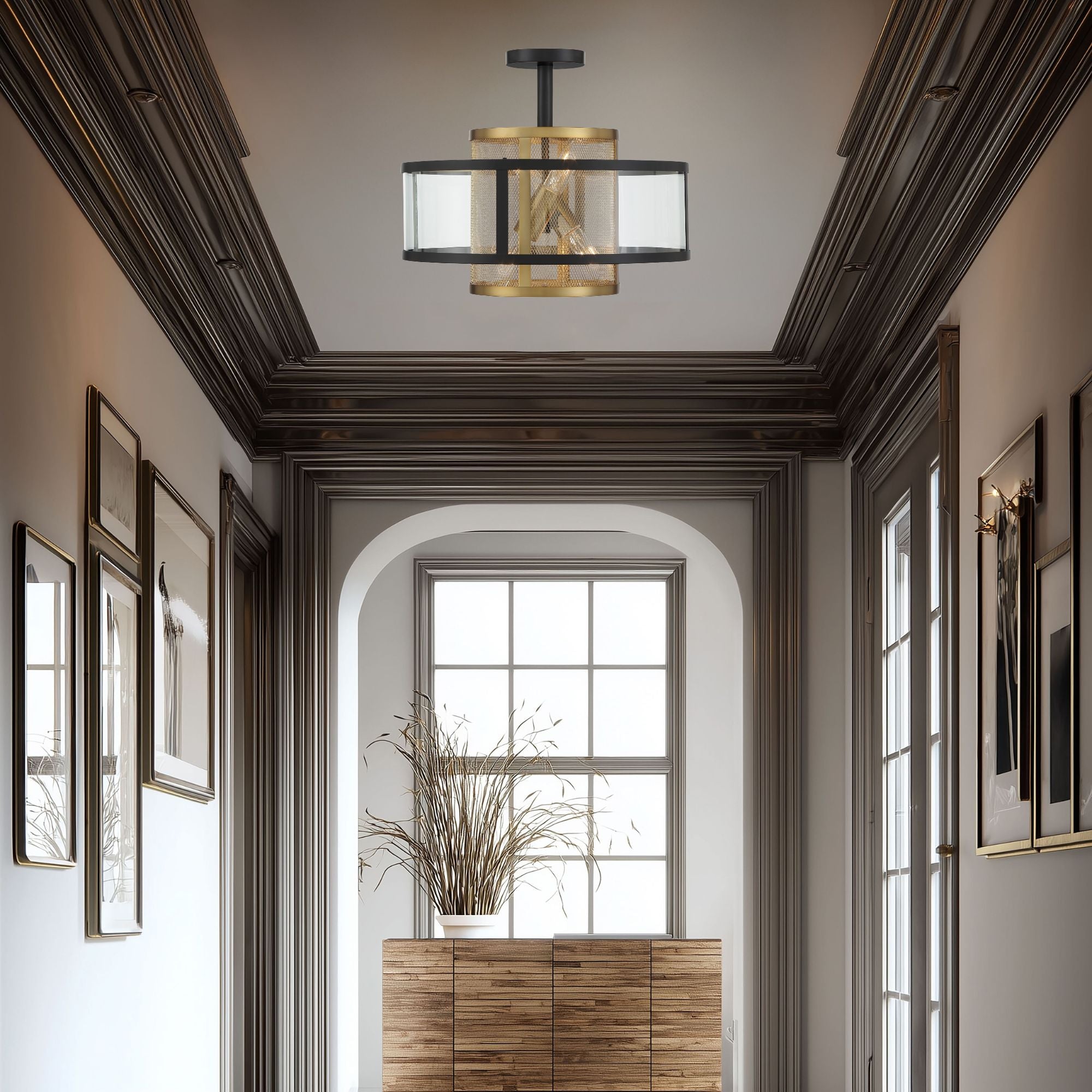 Soho 18" 4-Light Pendant and Semi-Flush, Coal & Soft Brass Finish