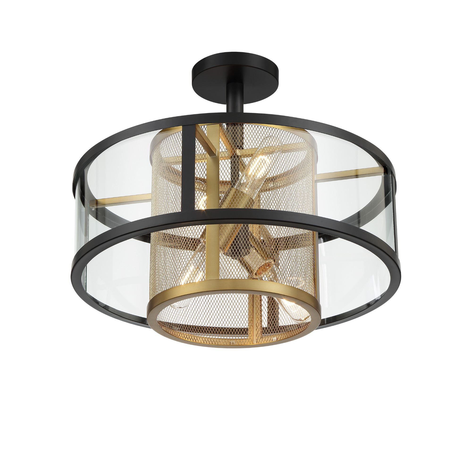 Soho 18" 4-Light Pendant and Semi-Flush, Coal & Soft Brass Finish