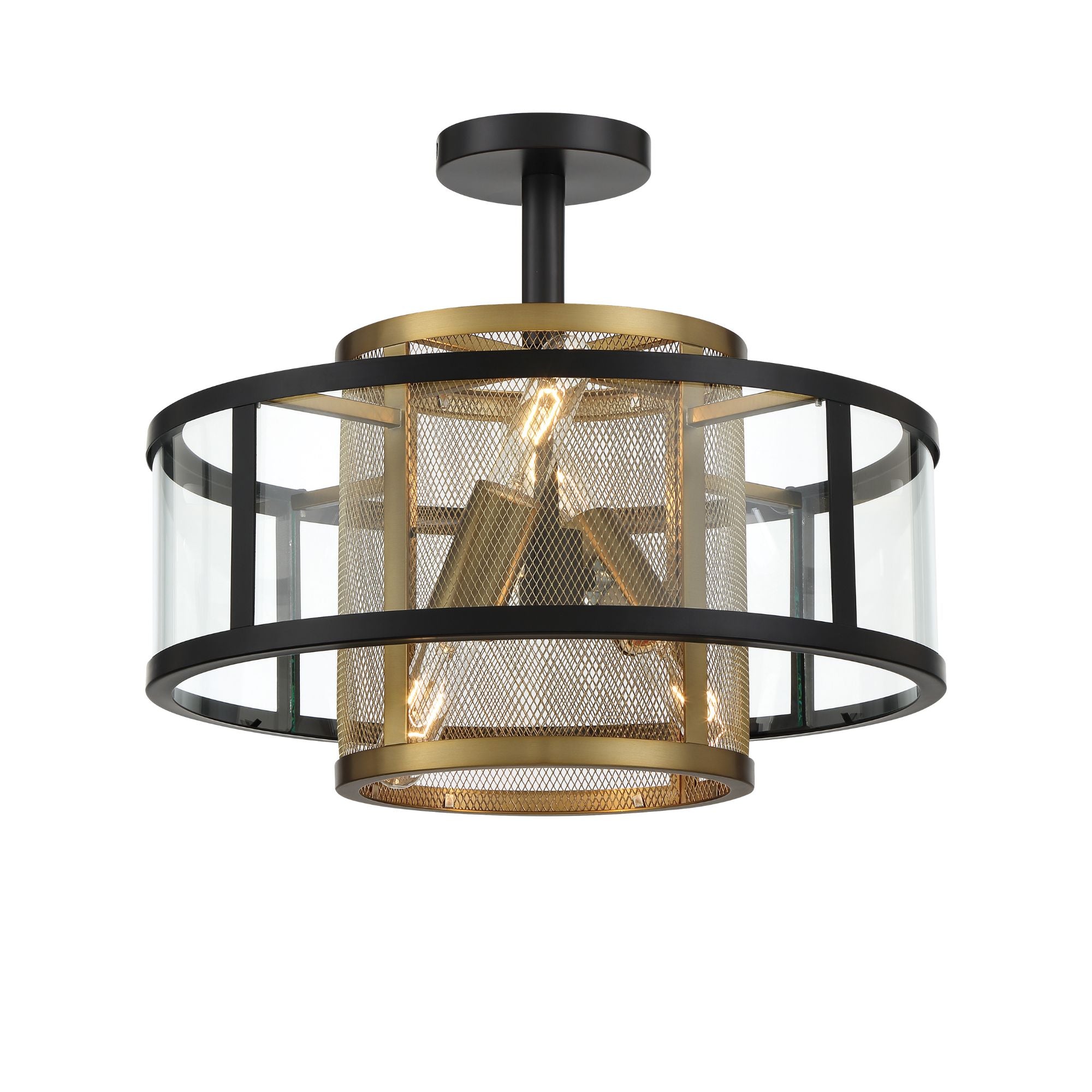Soho 18" 4-Light Pendant and Semi-Flush, Coal & Soft Brass Finish