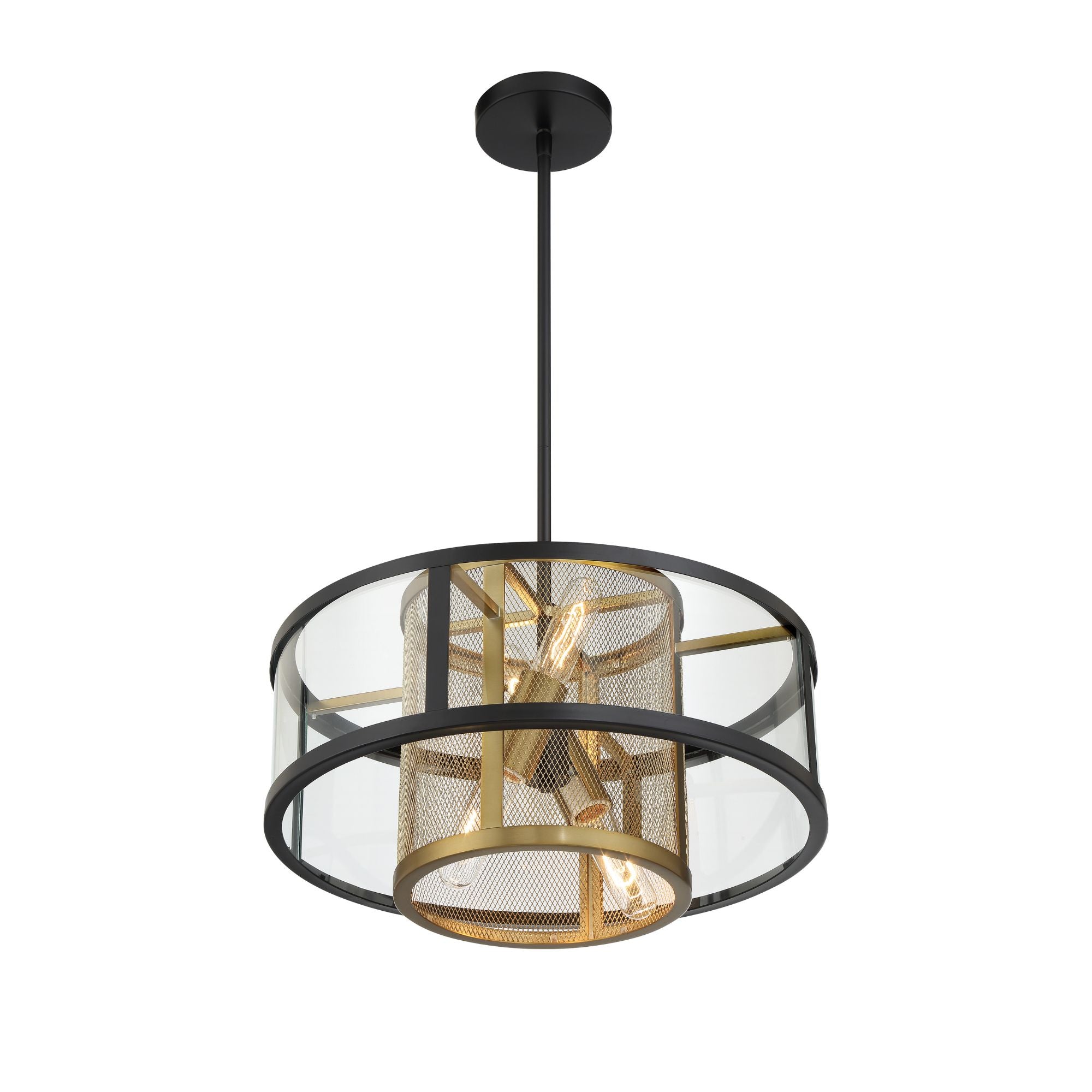 Soho 18" 4-Light Pendant and Semi-Flush, Coal & Soft Brass Finish