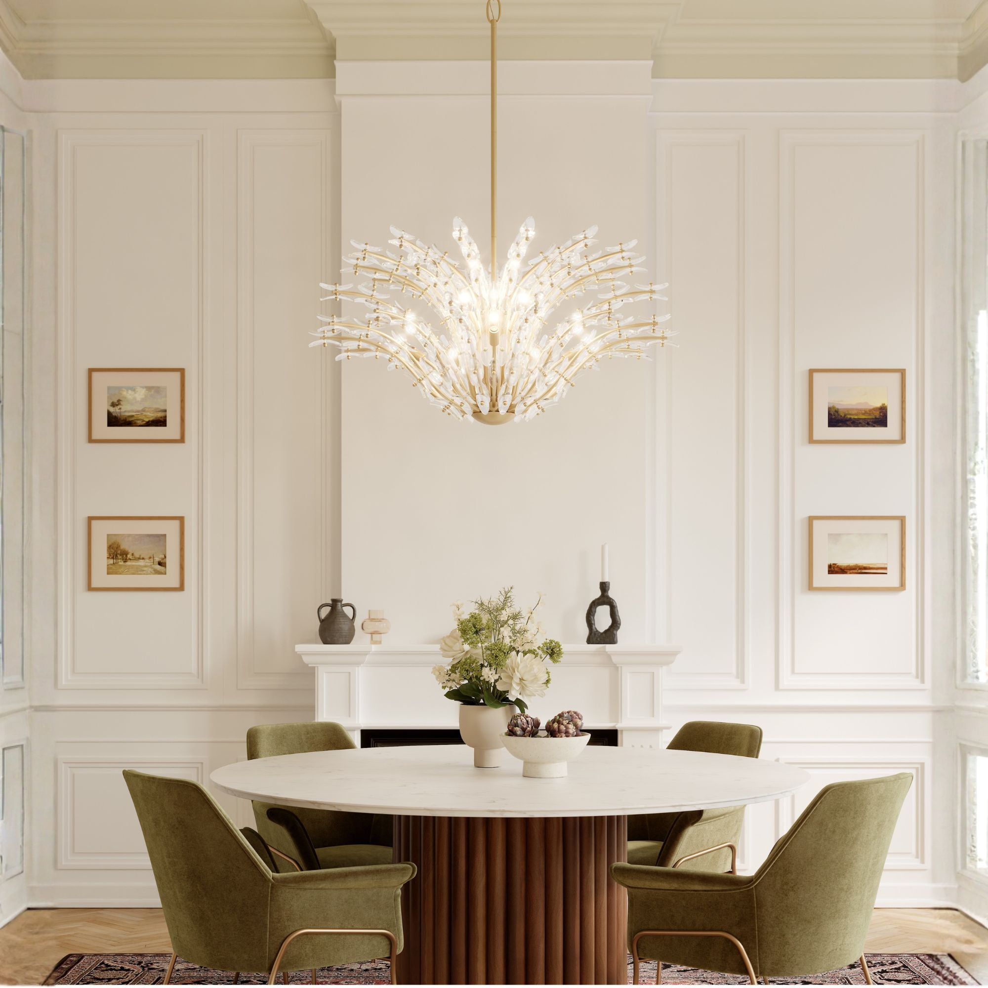 Metropolitan Sorra 40 in. 14-Light Chandelier, Painted Legacy Brass & White Swirl
