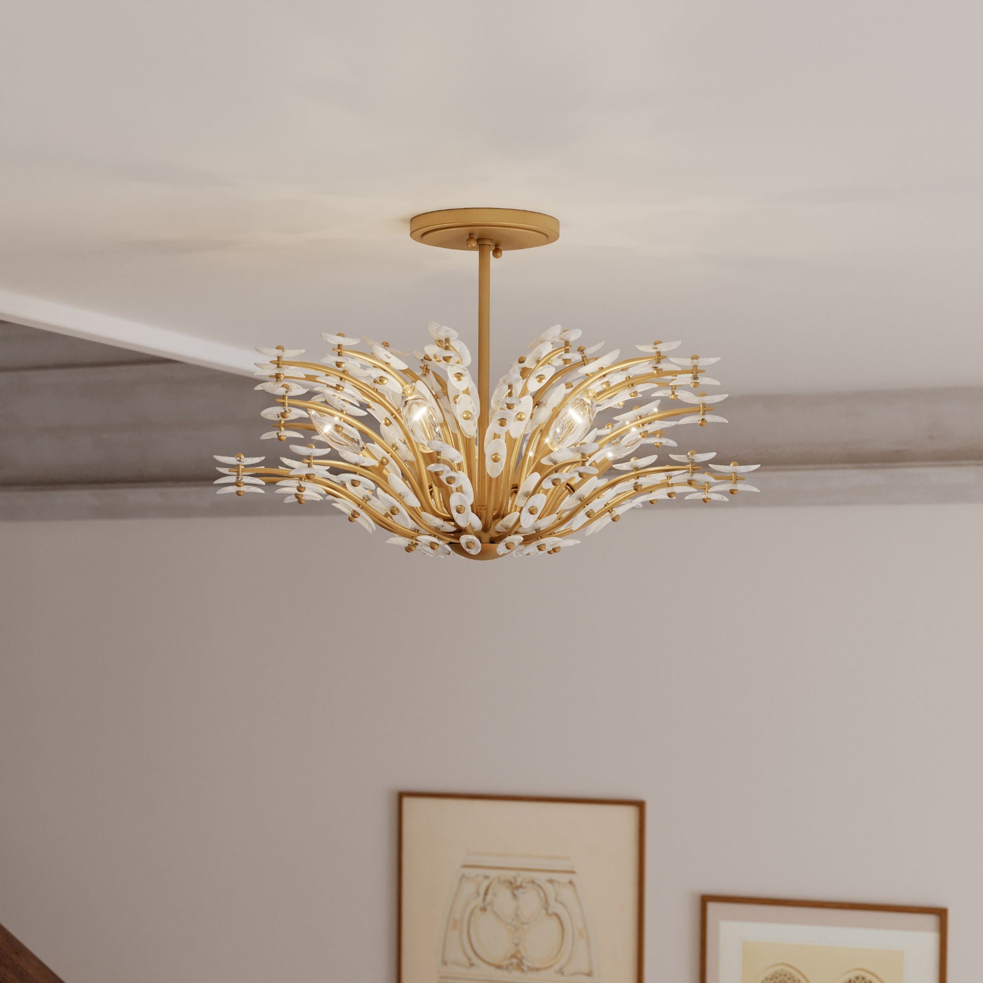 Metropolitan Sorra 24 in. 6-Light Semi-Flush Mount, Painted Legacy Brass & White Swirl