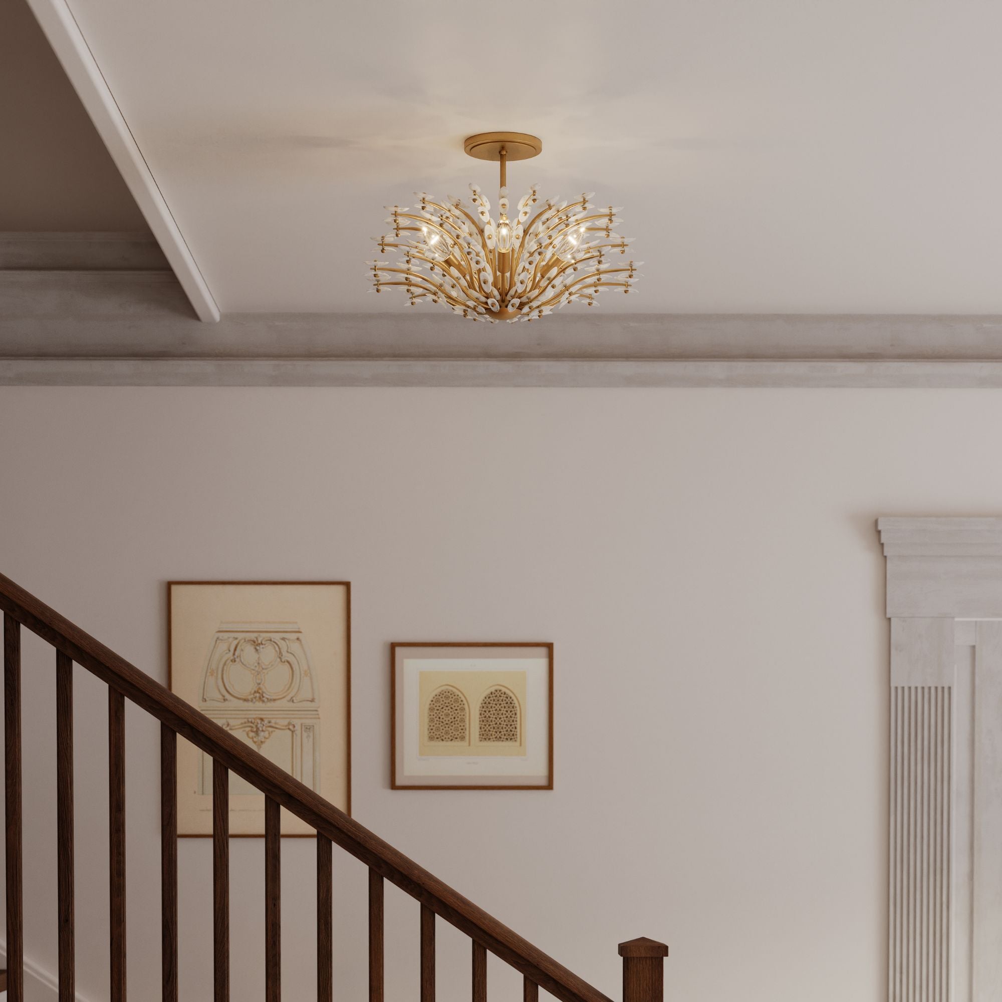 Metropolitan Sorra 24 in. 6-Light Semi-Flush Mount, Painted Legacy Brass & White Swirl