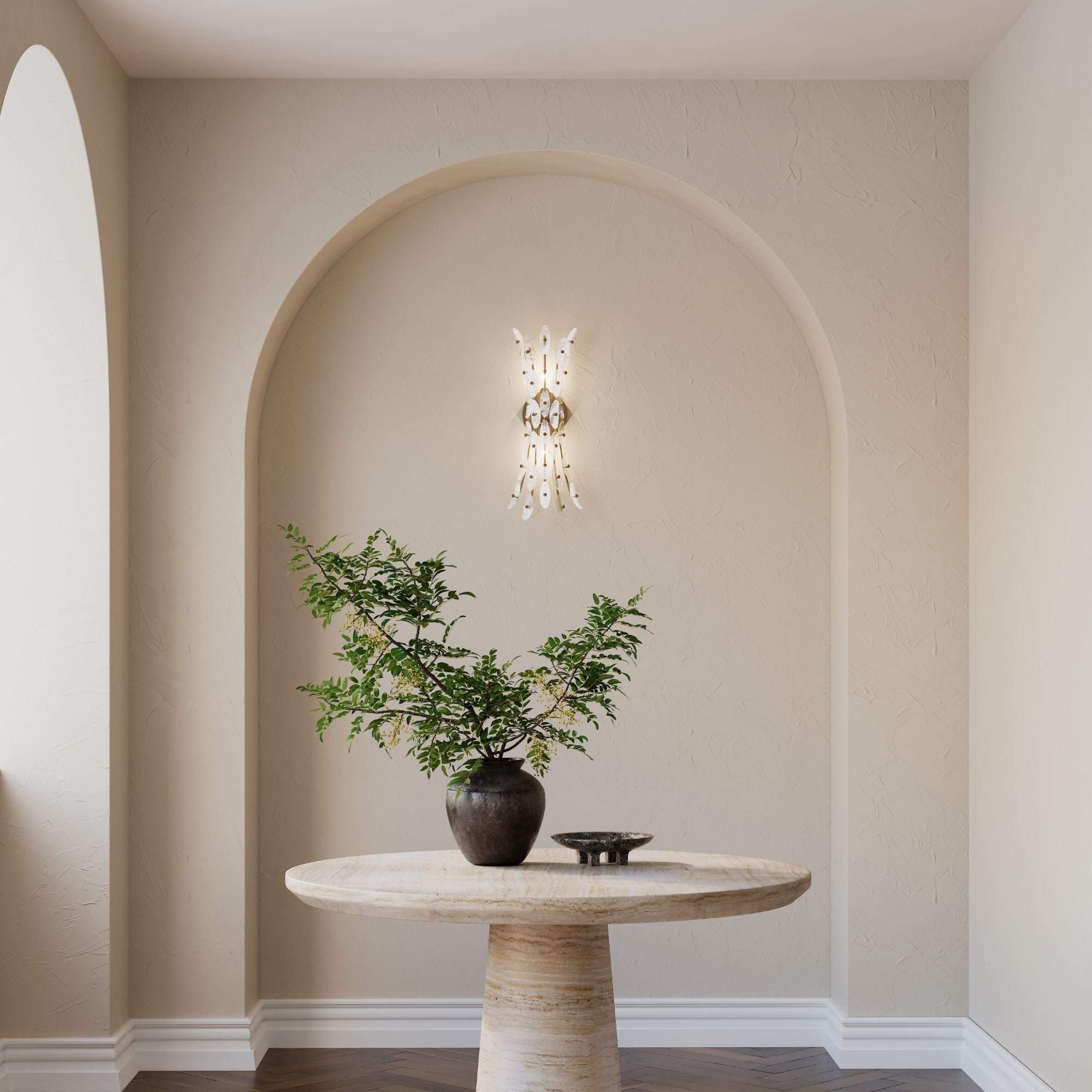 Metropolitan Sorra 21.5 in. 2-Light Wall Sconce, Painted Legacy Brass with White Swirl