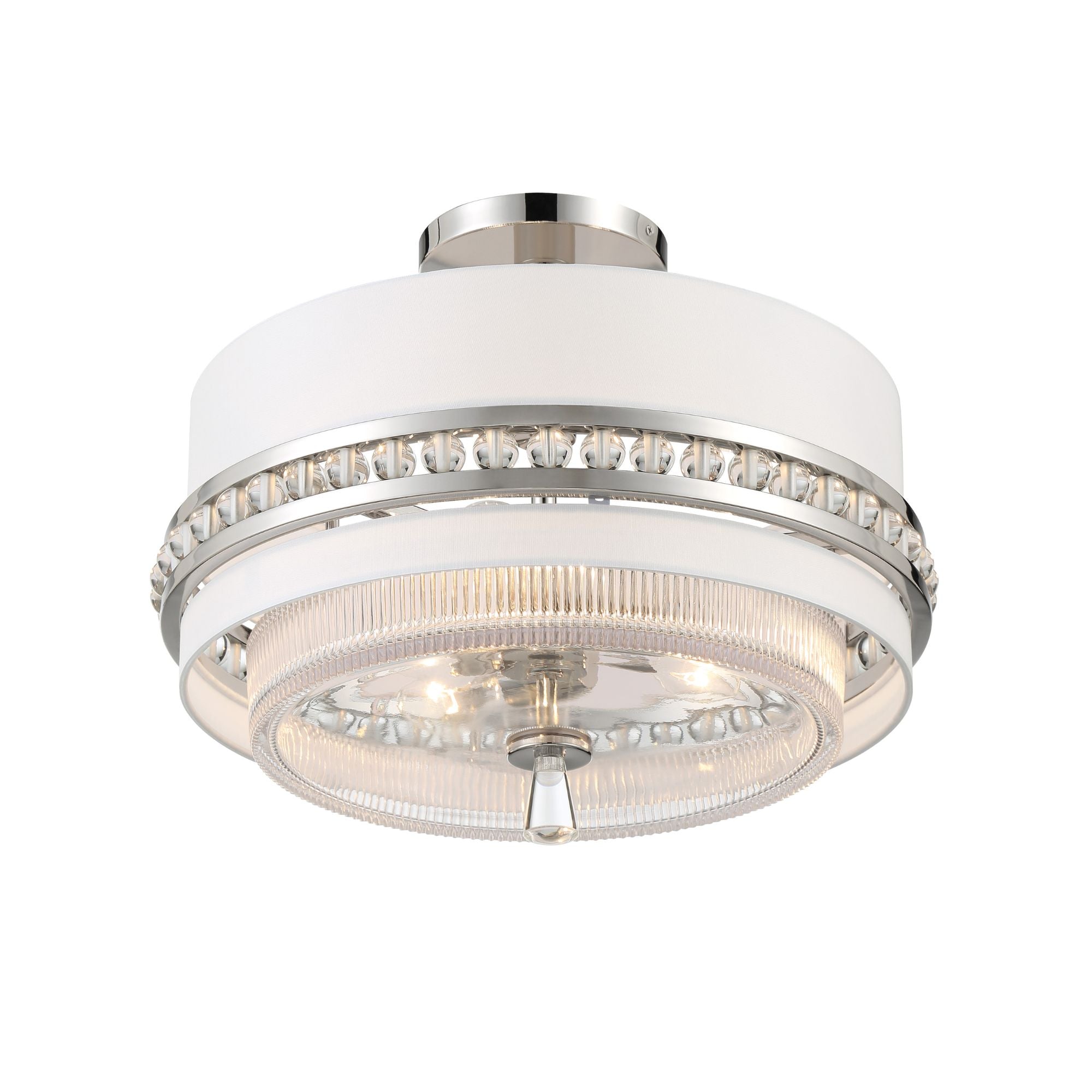 Sutton 18" 3-Light Semi Flush/Pendant, Polished Nickel Finish with White Silk Shade