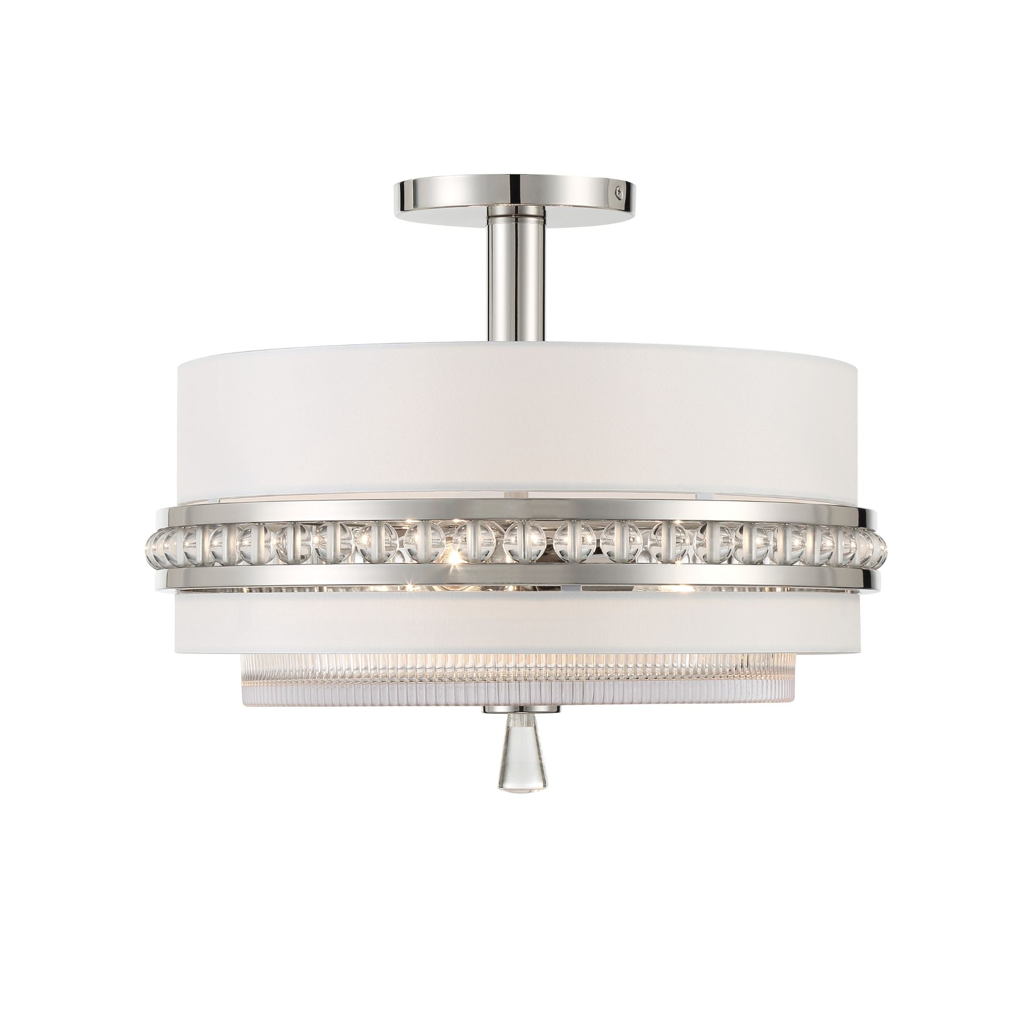 Sutton 18" 3-Light Semi Flush/Pendant, Polished Nickel Finish with White Silk Shade