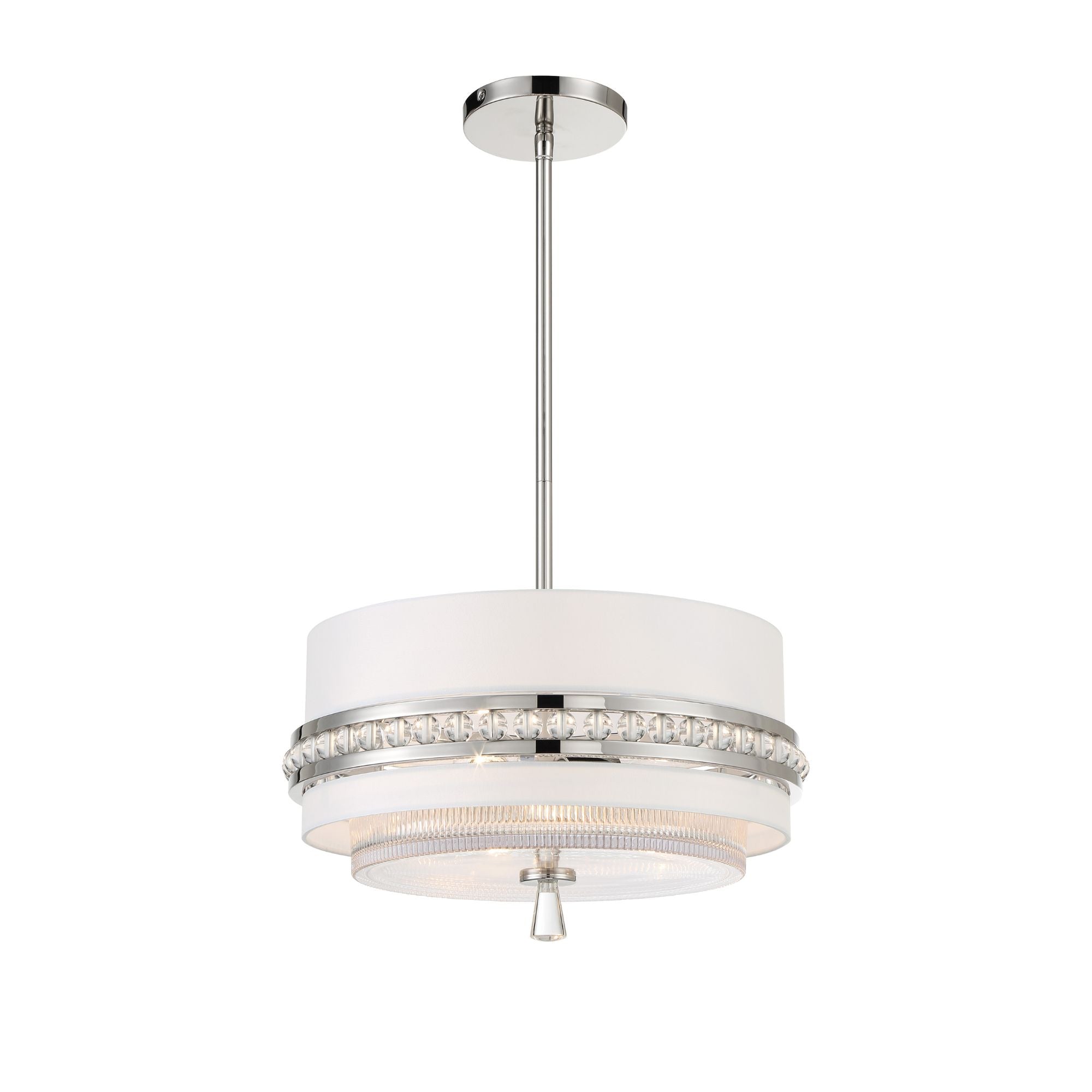 Sutton 18" 3-Light Semi Flush/Pendant, Polished Nickel Finish with White Silk Shade