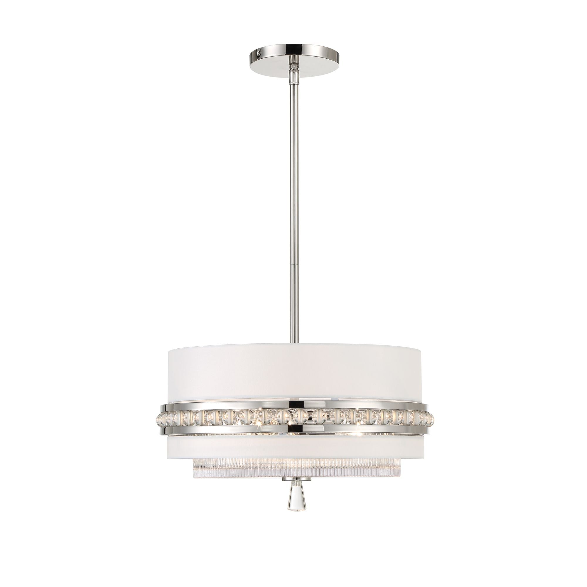 Sutton 18" 3-Light Semi Flush/Pendant, Polished Nickel Finish with White Silk Shade