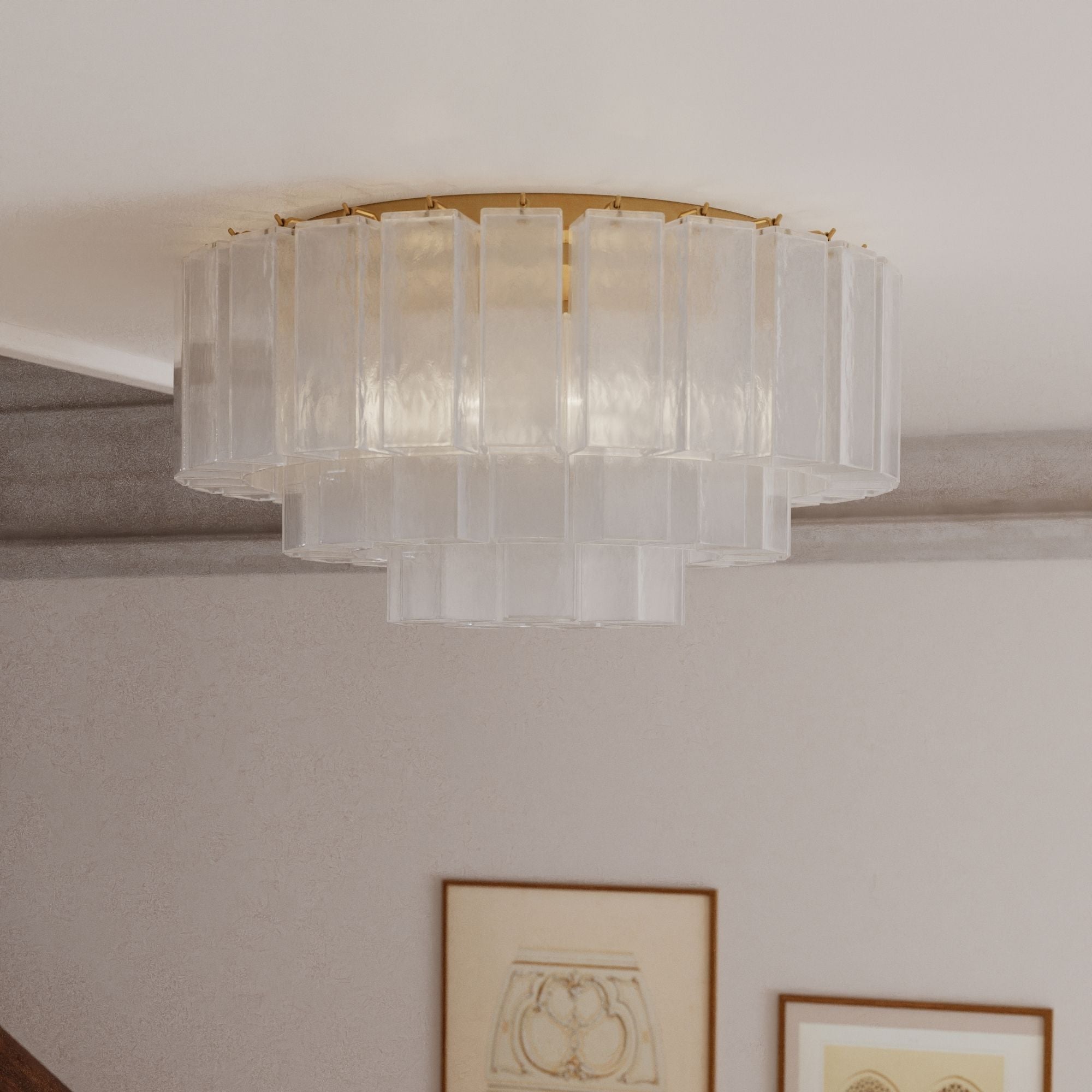 Metropolitan Torvento 28 in. 7-Light Flush Mount, Legacy Brass with Art Glass