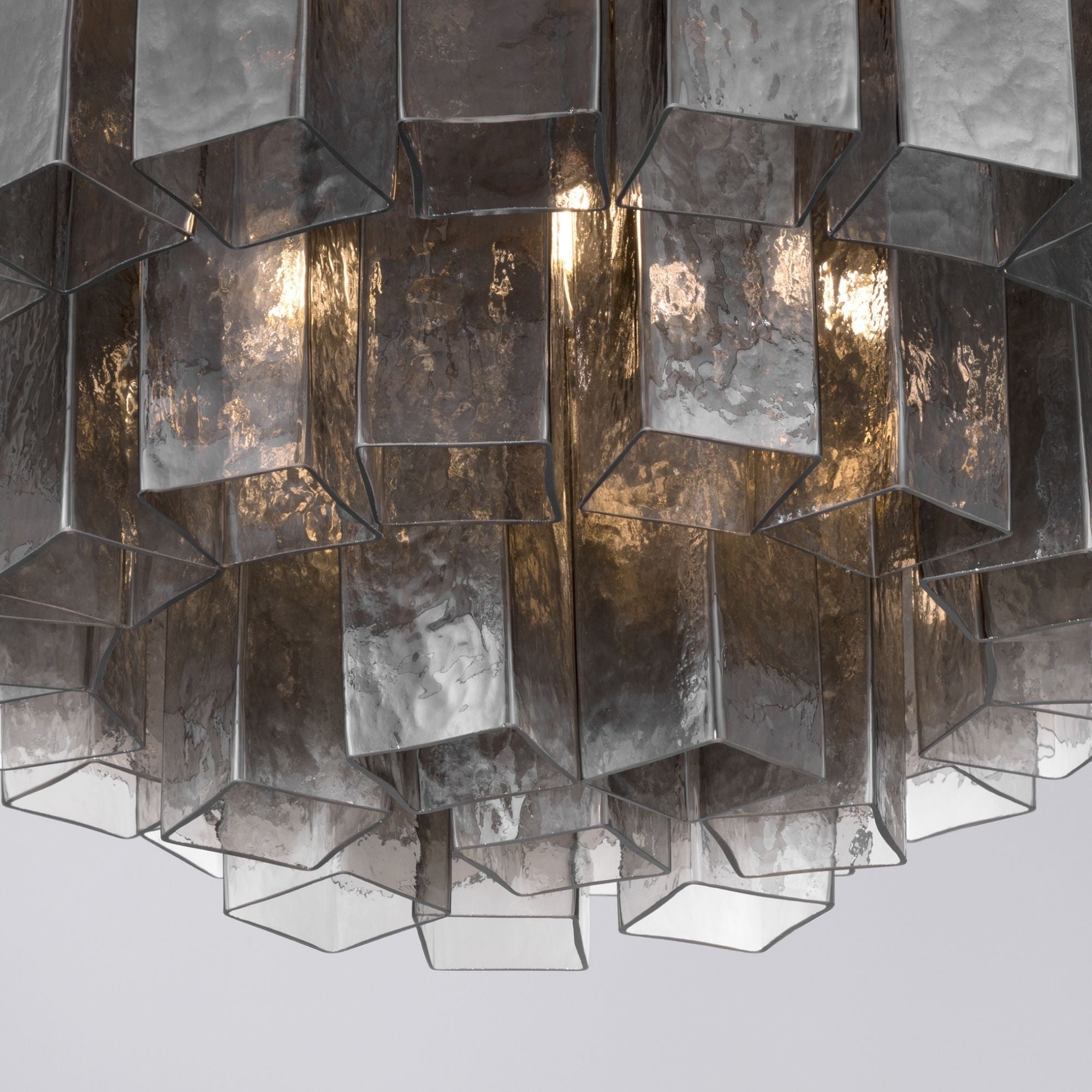 Metropolitan Torvento 28 in. 7-Light Flush Mount, Legacy Brass & Grey Smoke with Art Glass