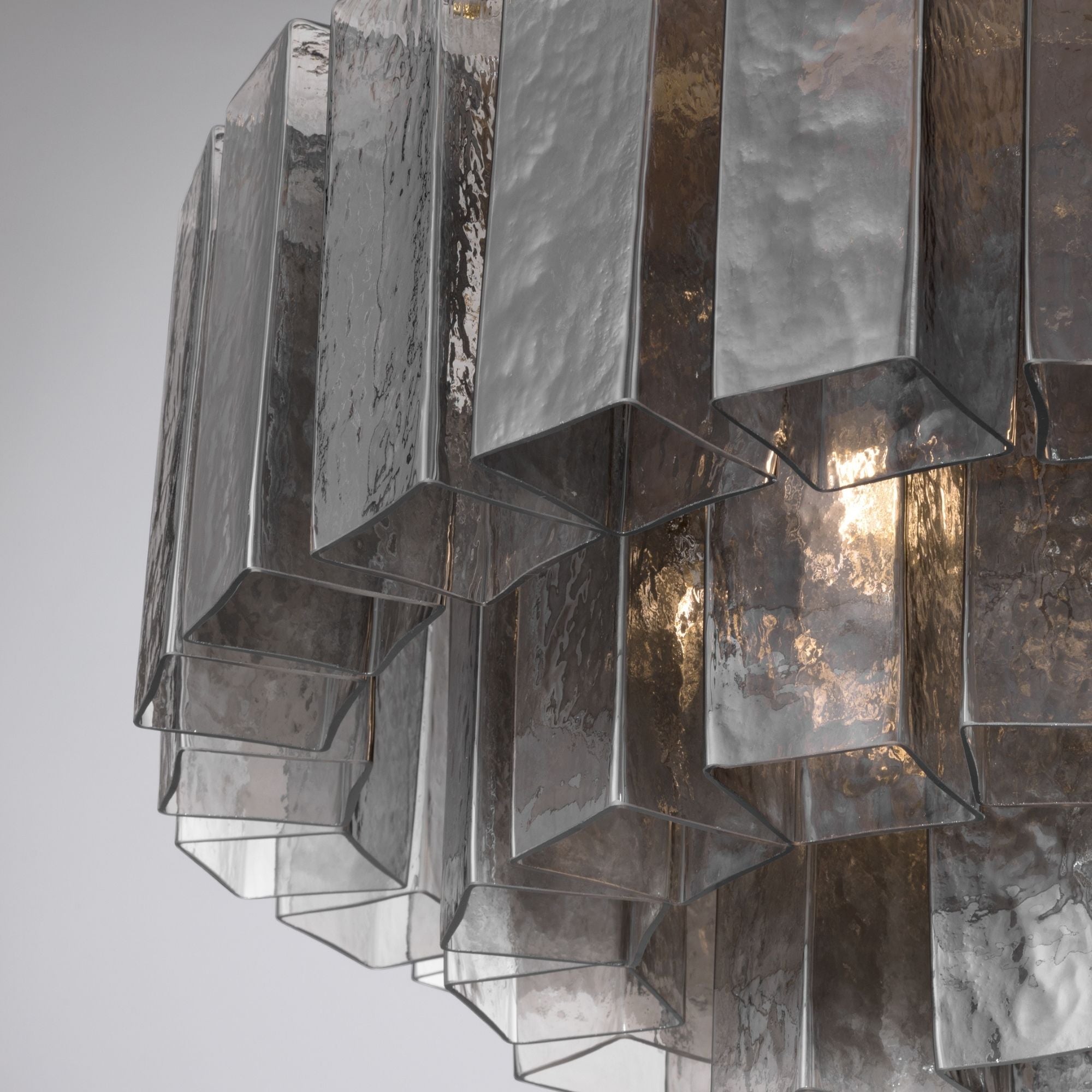 Metropolitan Torvento 28 in. 7-Light Flush Mount, Legacy Brass & Grey Smoke with Art Glass