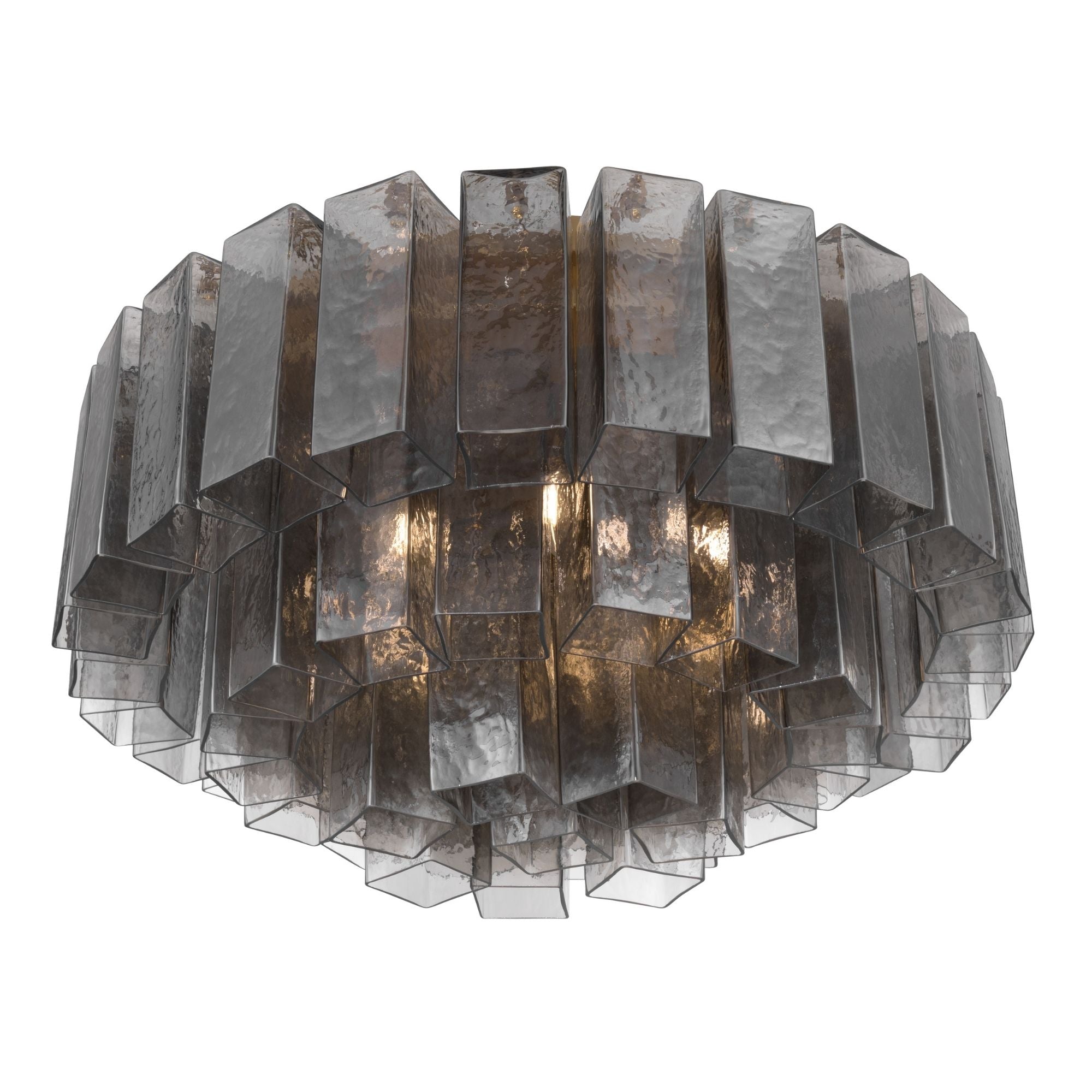 Metropolitan Torvento 28 in. 7-Light Flush Mount, Legacy Brass & Grey Smoke with Art Glass