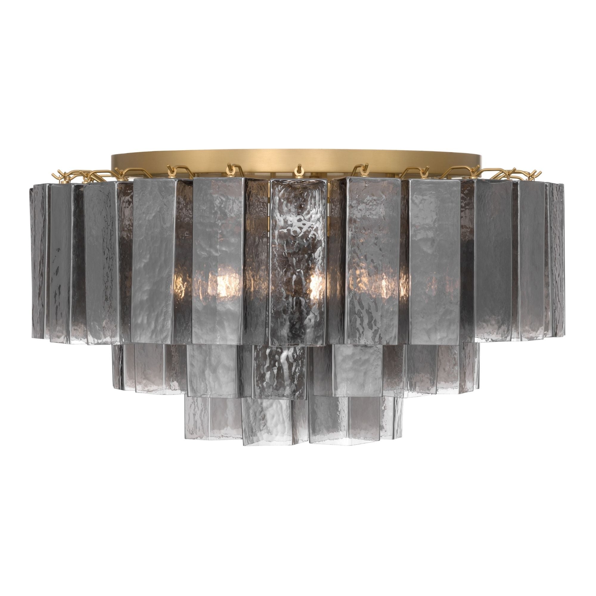 Metropolitan Torvento 28 in. 7-Light Flush Mount, Legacy Brass & Grey Smoke with Art Glass
