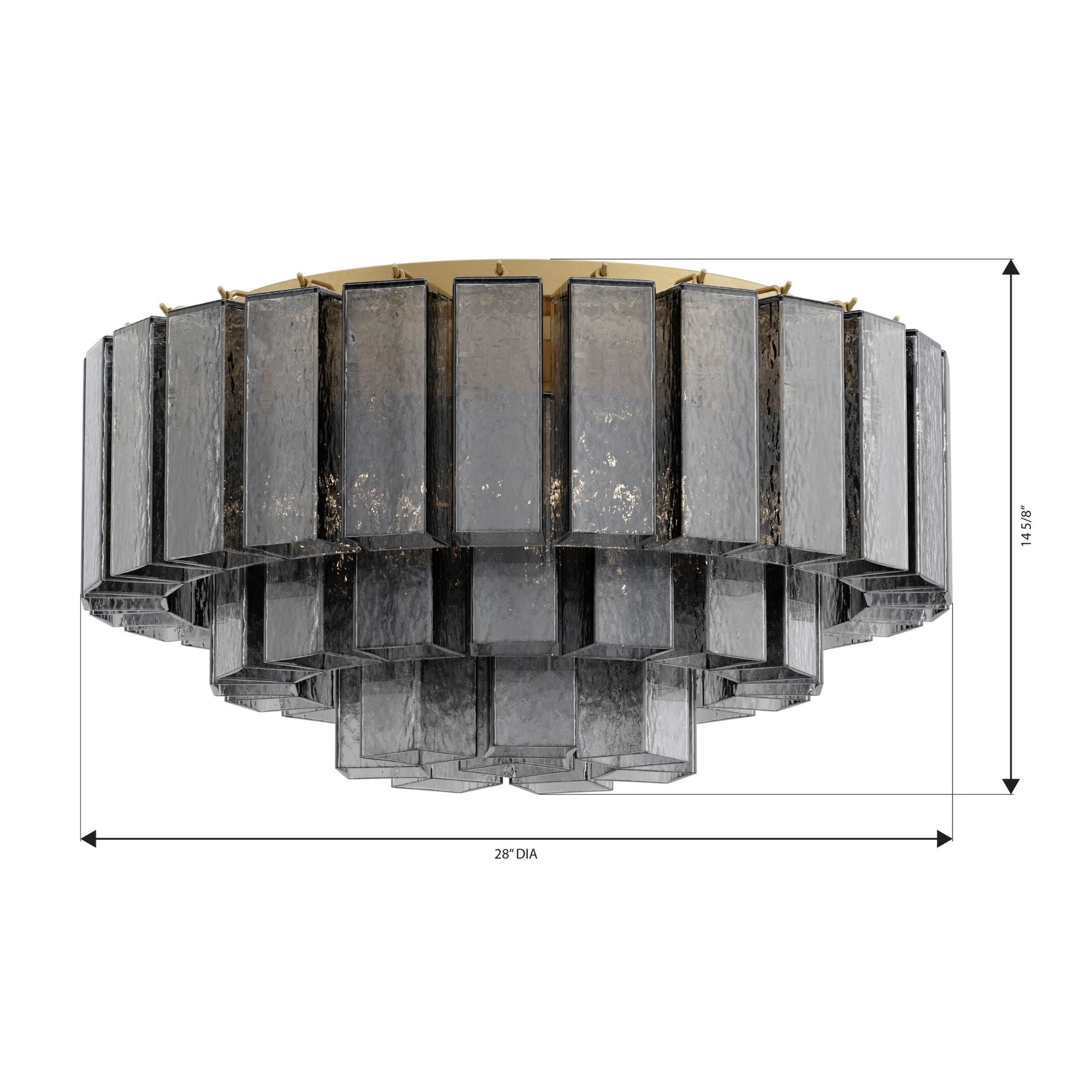 Metropolitan Torvento 28 in. 7-Light Flush Mount, Legacy Brass & Grey Smoke with Art Glass