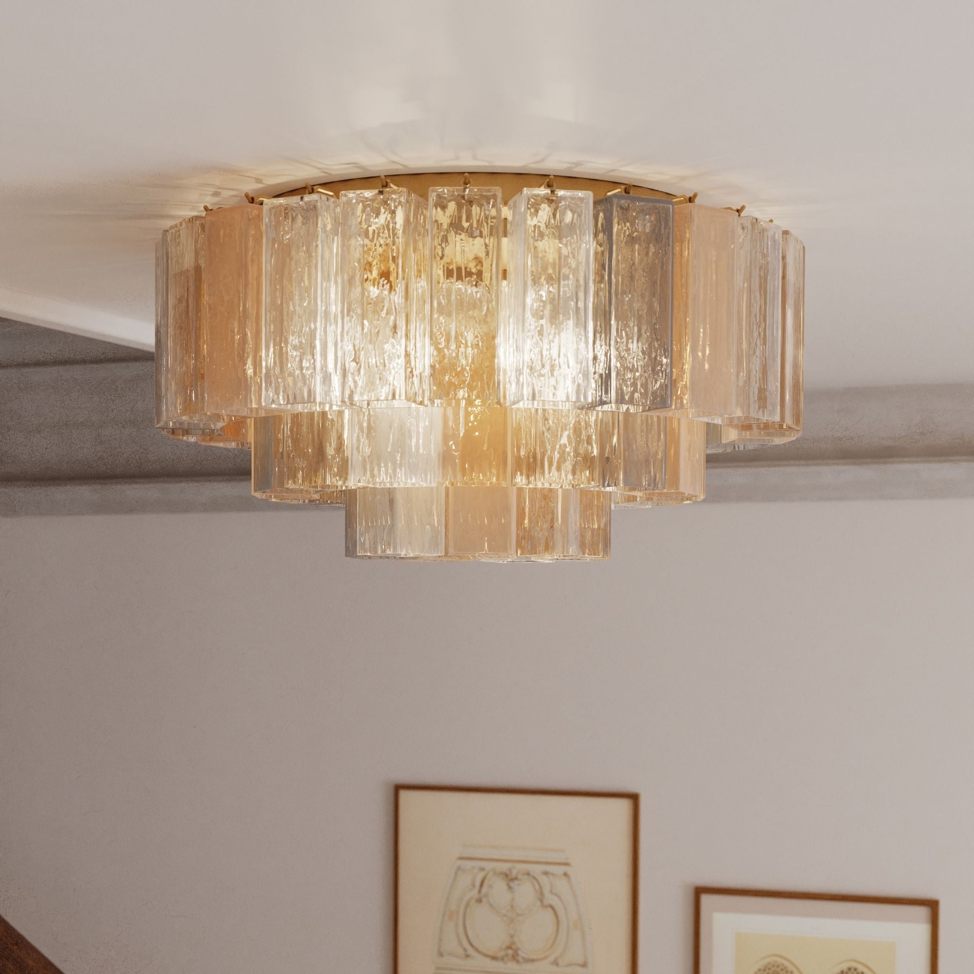 Metropolitan Torvento 28 in. 7-Light Flush Mount, Legacy Brass with Art Glass