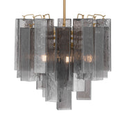 Metropolitan Torvento 17.75 in. 6-Light Pendant, Legacy Brass & Grey Smoke with Art Glass