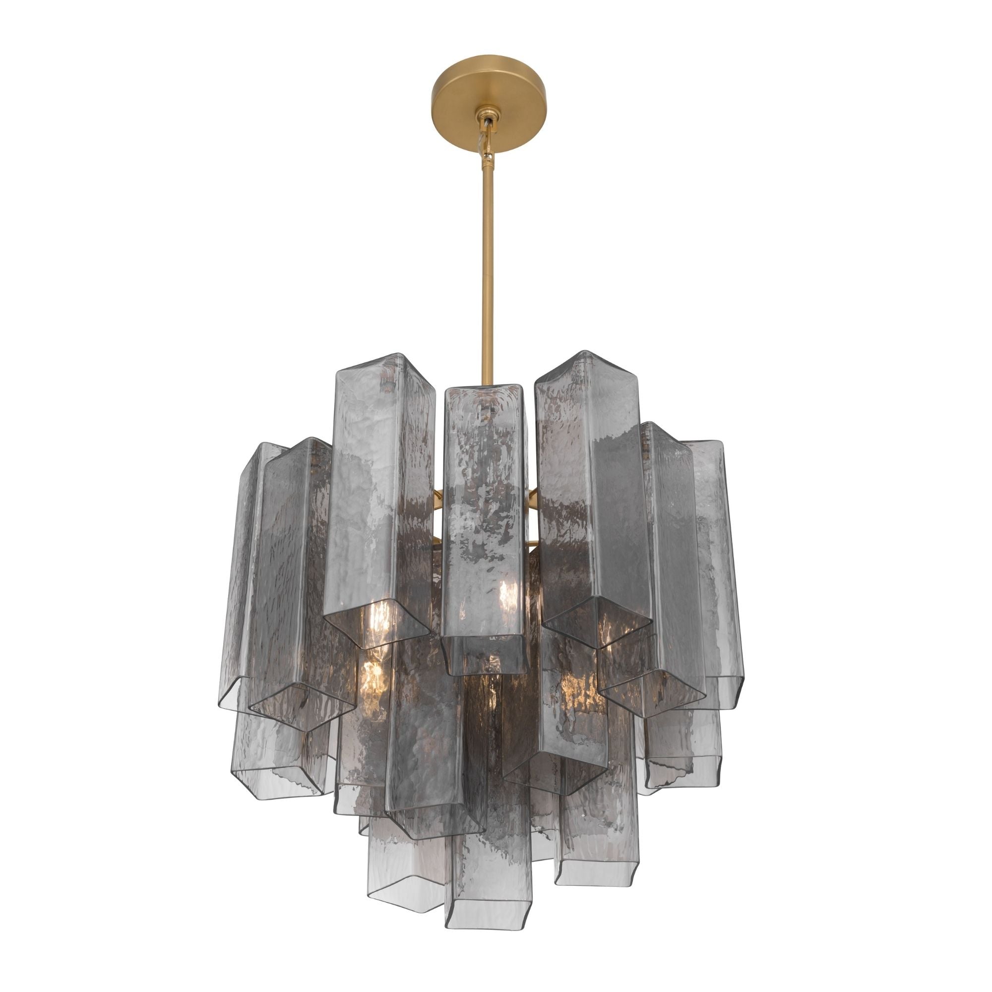 Metropolitan Torvento 17.75 in. 6-Light Pendant, Legacy Brass & Grey Smoke with Art Glass