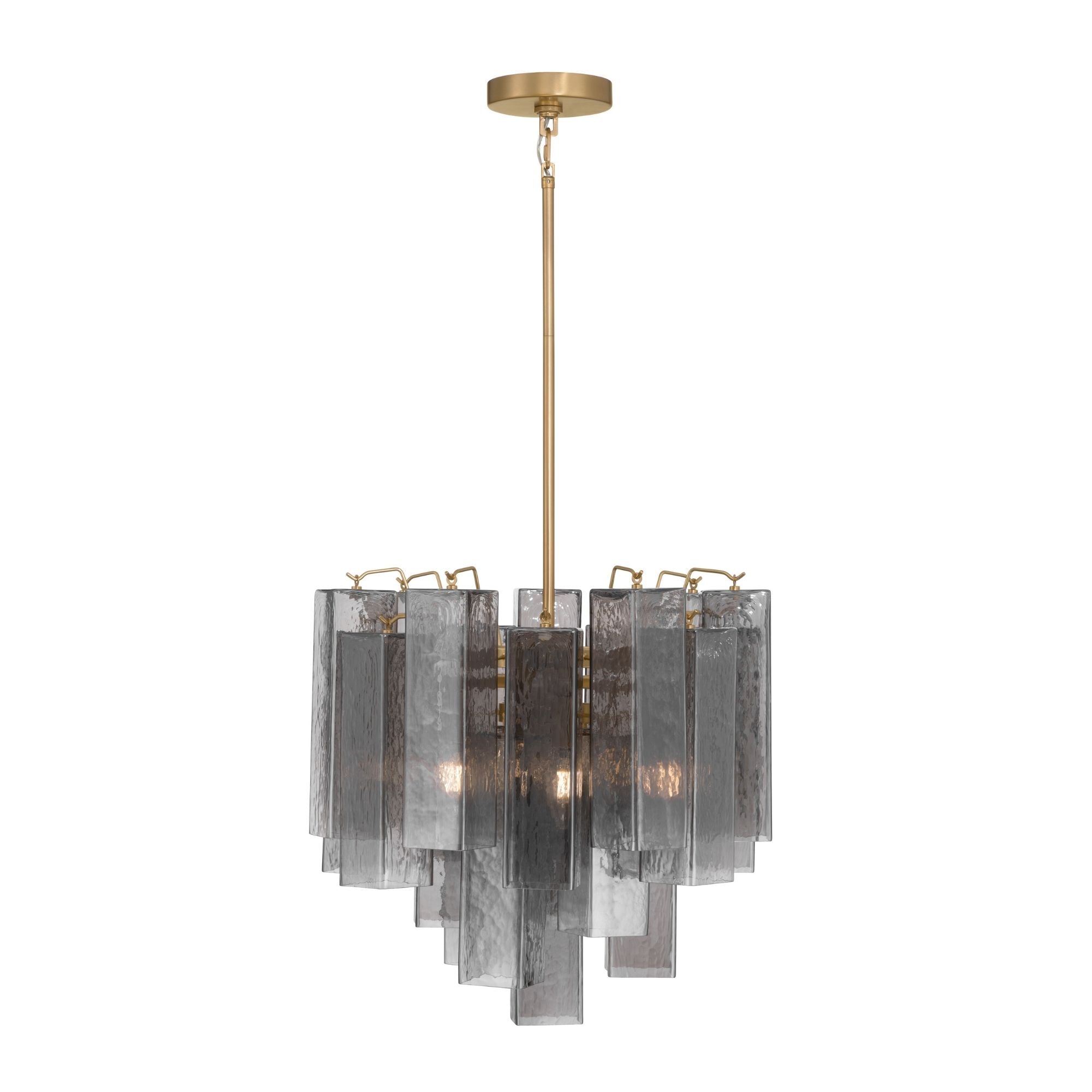 Metropolitan Torvento 17.75 in. 6-Light Pendant, Legacy Brass & Grey Smoke with Art Glass