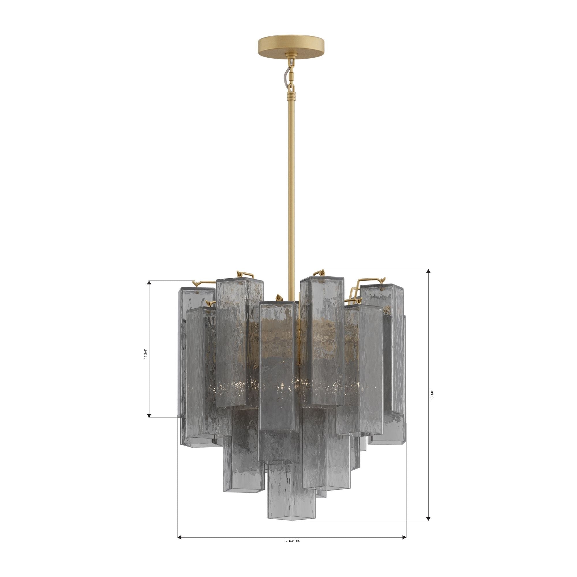 Metropolitan Torvento 17.75 in. 6-Light Pendant, Legacy Brass & Grey Smoke with Art Glass
