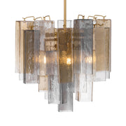 Metropolitan Torvento 17.75 in. 6-Light Pendant, Legacy Brass with Clear, Grey, and Amber Art Glass
