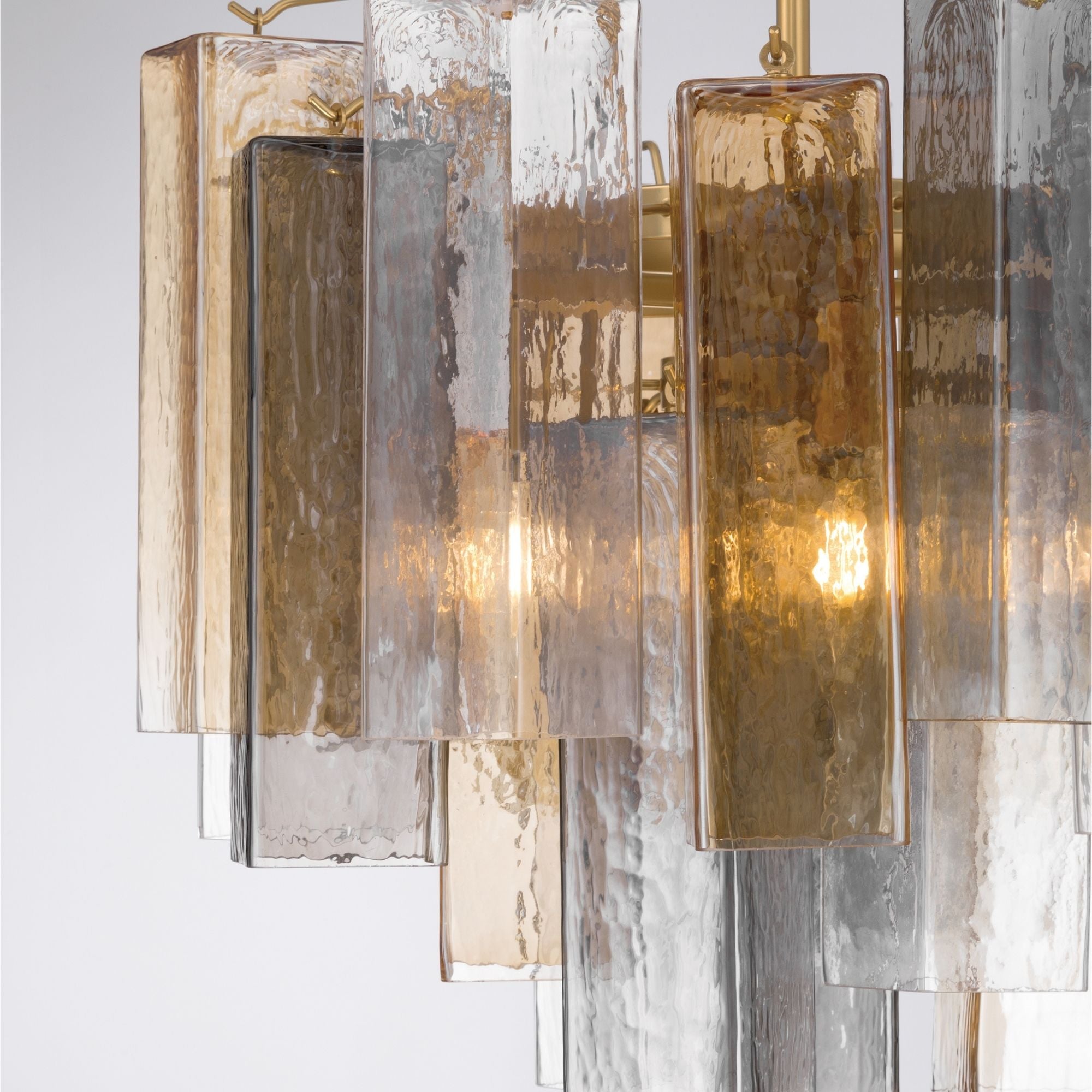 Metropolitan Torvento 17.75 in. 6-Light Pendant, Legacy Brass with Clear, Grey, and Amber Art Glass