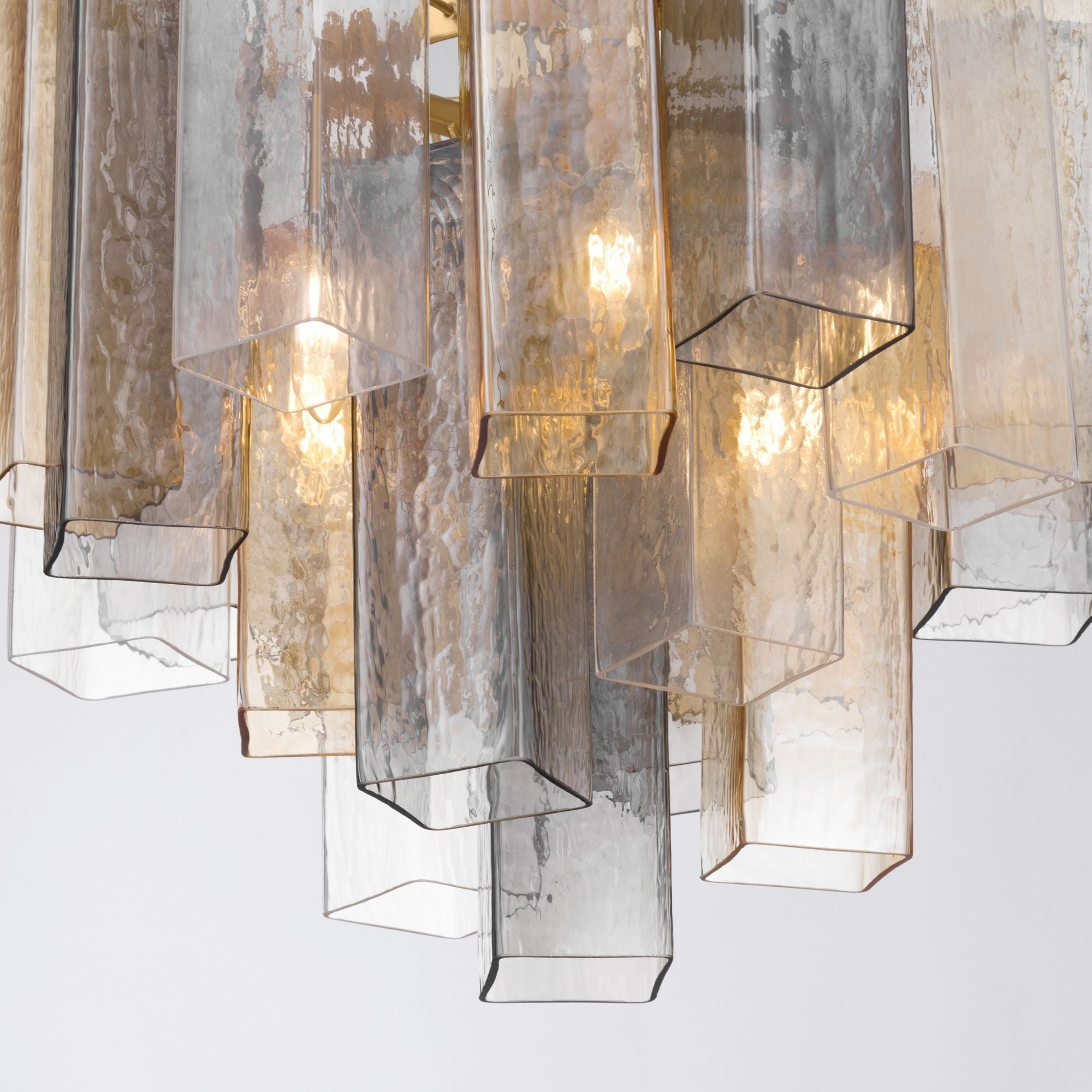Metropolitan Torvento 17.75 in. 6-Light Pendant, Legacy Brass with Clear, Grey, and Amber Art Glass