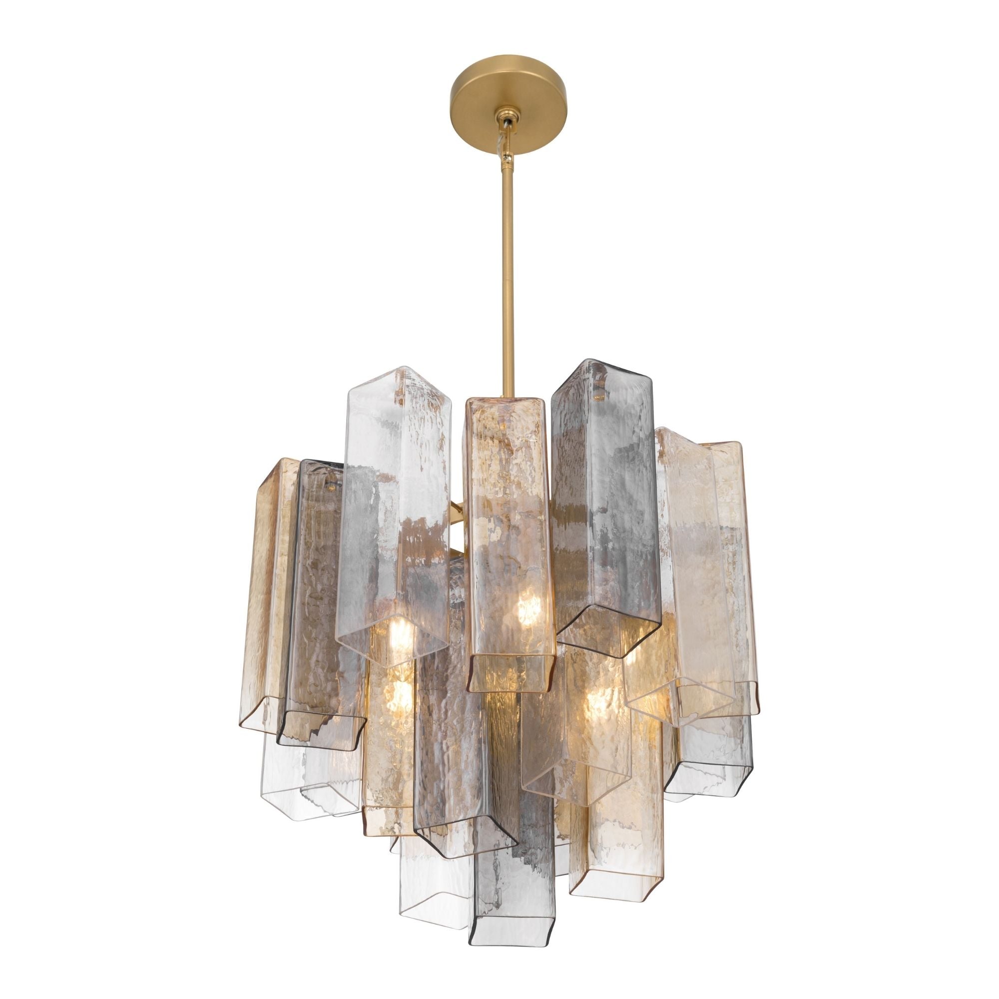 Metropolitan Torvento 17.75 in. 6-Light Pendant, Legacy Brass with Clear, Grey, and Amber Art Glass
