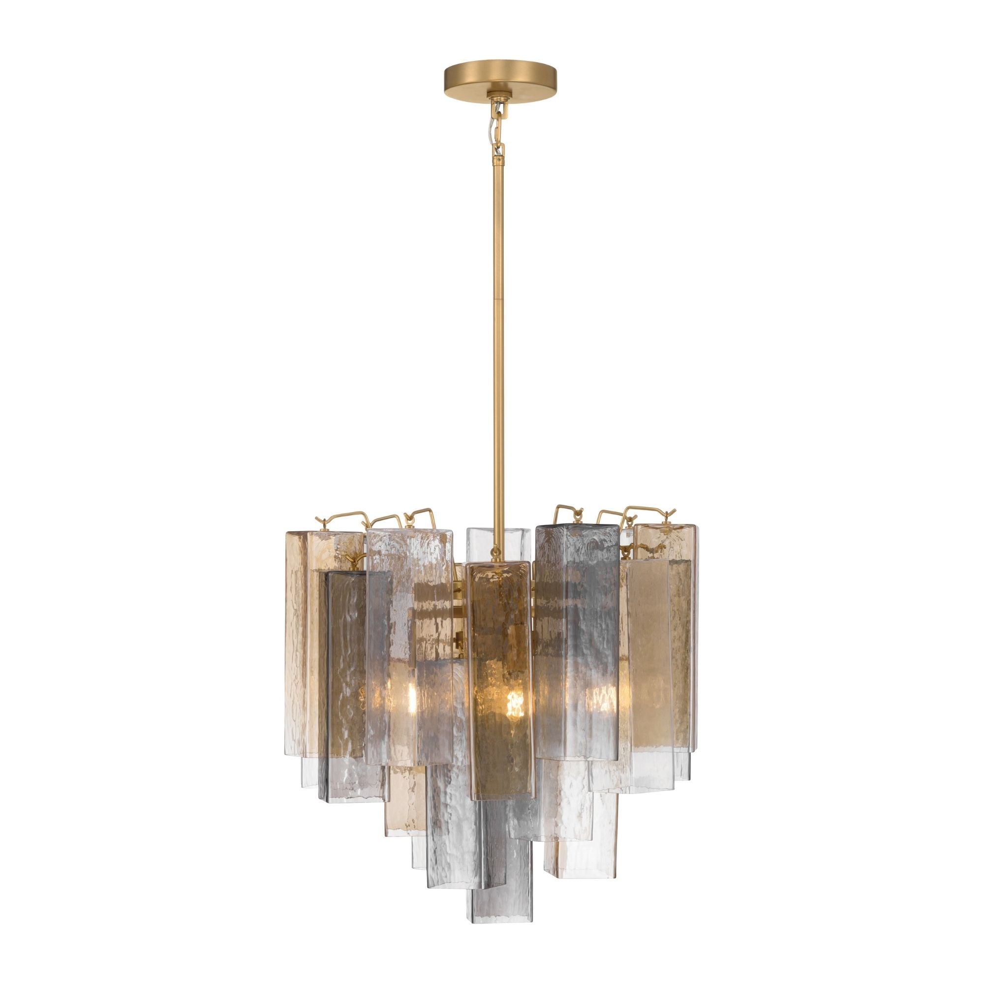 Metropolitan Torvento 17.75 in. 6-Light Pendant, Legacy Brass with Clear, Grey, and Amber Art Glass