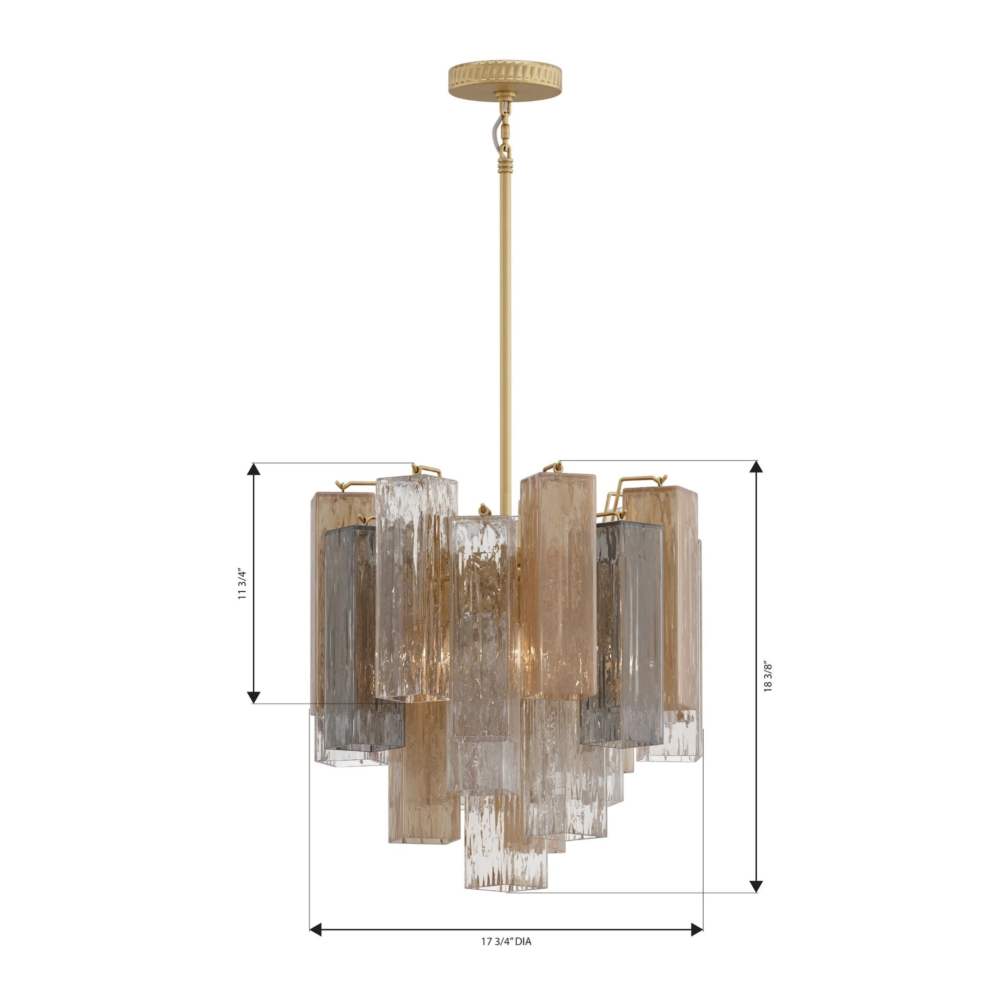 Metropolitan Torvento 17.75 in. 6-Light Pendant, Legacy Brass with Clear, Grey, and Amber Art Glass