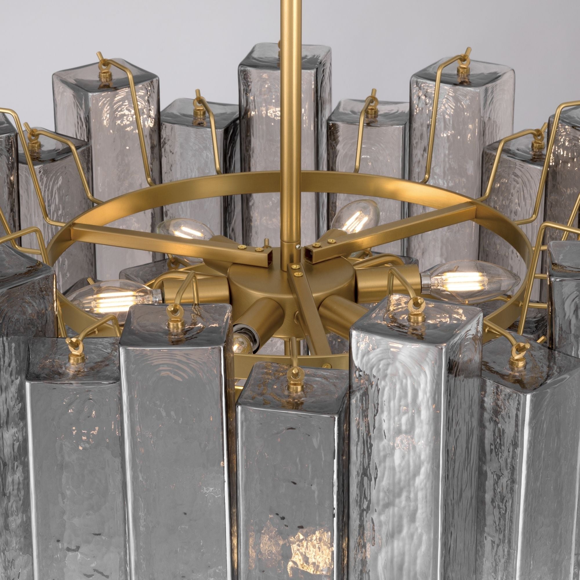 Metropolitan Torvento 25.25 in. 9-Light Pendant, Legacy Brass & Grey Smoke with Art Glass