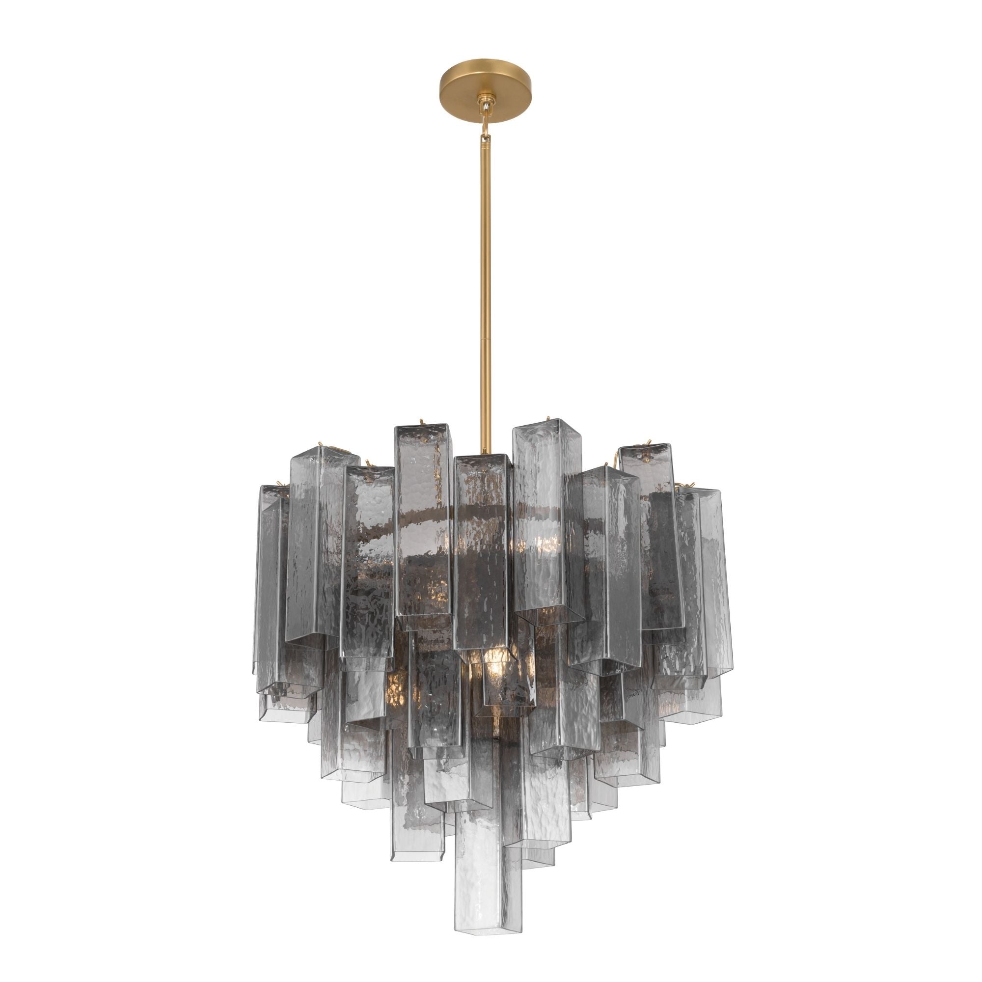 Metropolitan Torvento 25.25 in. 9-Light Pendant, Legacy Brass & Grey Smoke with Art Glass