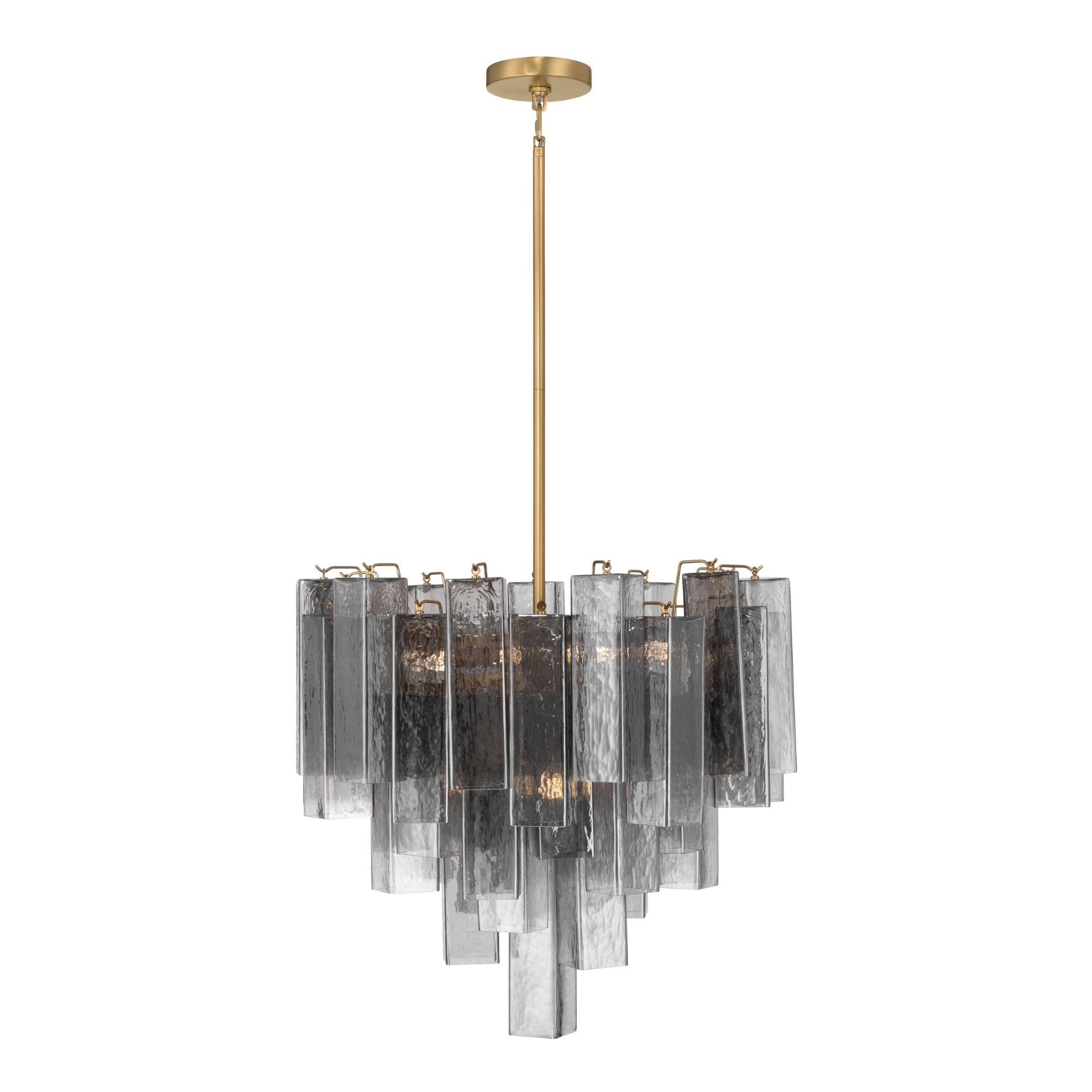 Metropolitan Torvento 25.25 in. 9-Light Pendant, Legacy Brass & Grey Smoke with Art Glass
