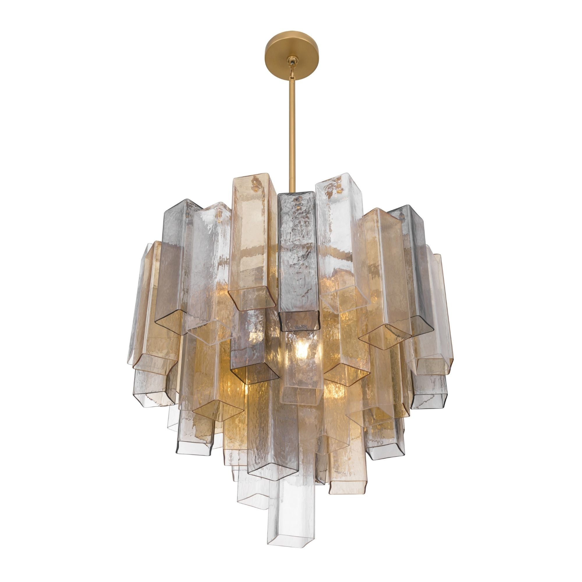 Metropolitan Torvento 25.25 in. 9-Light Pendant, Legacy Brass with Clear, Grey & Amber Art Glass