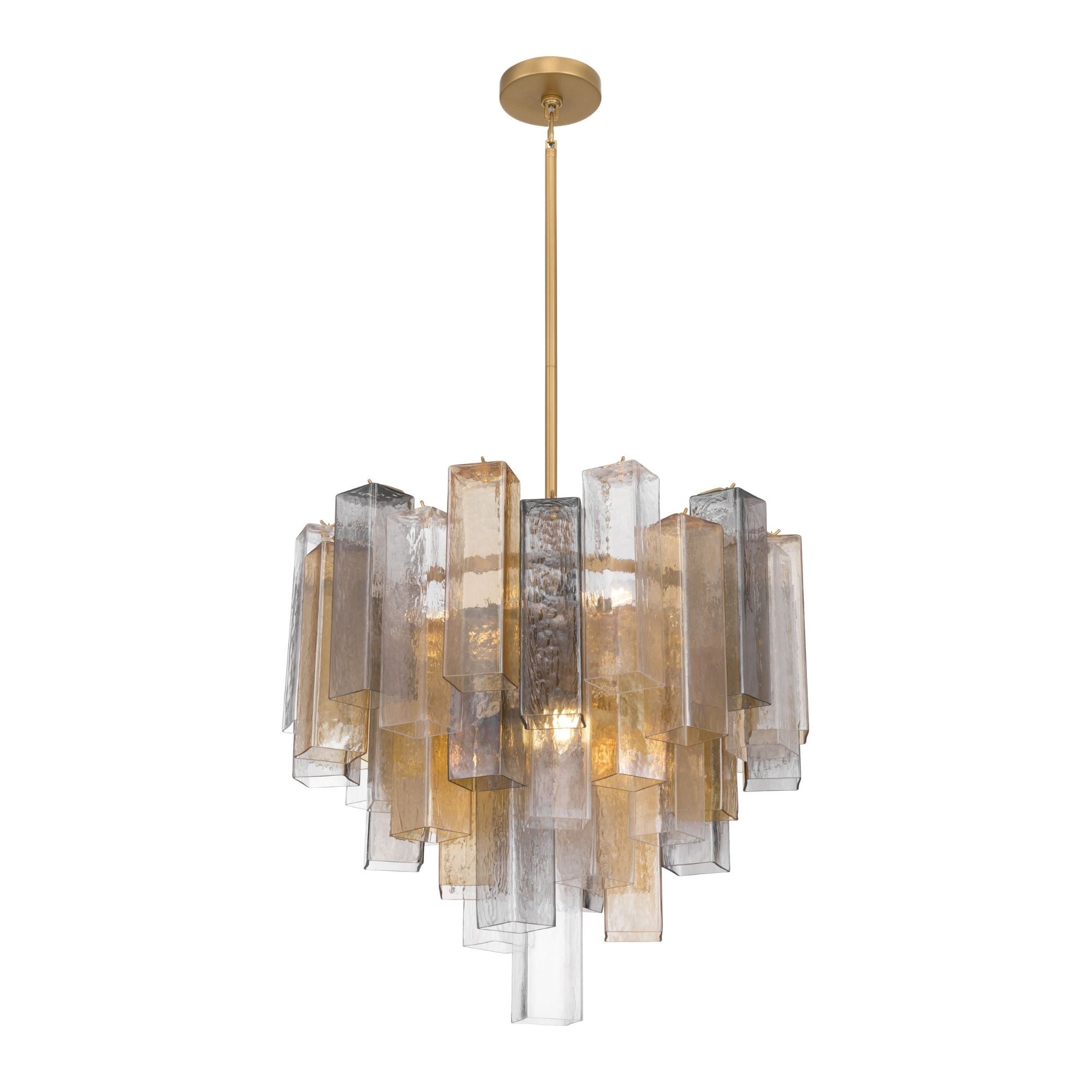 Metropolitan Torvento 25.25 in. 9-Light Pendant, Legacy Brass with Clear, Grey & Amber Art Glass