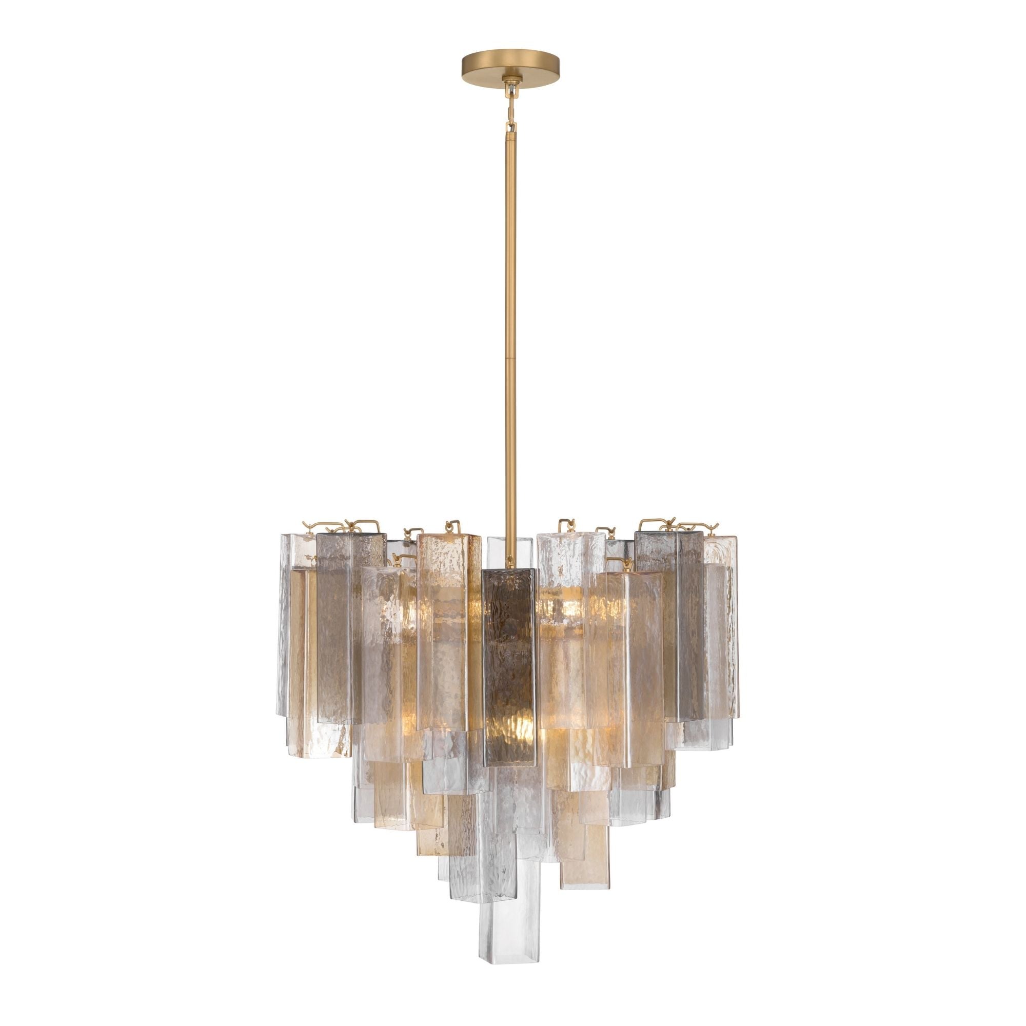 Metropolitan Torvento 25.25 in. 9-Light Pendant, Legacy Brass with Clear, Grey & Amber Art Glass