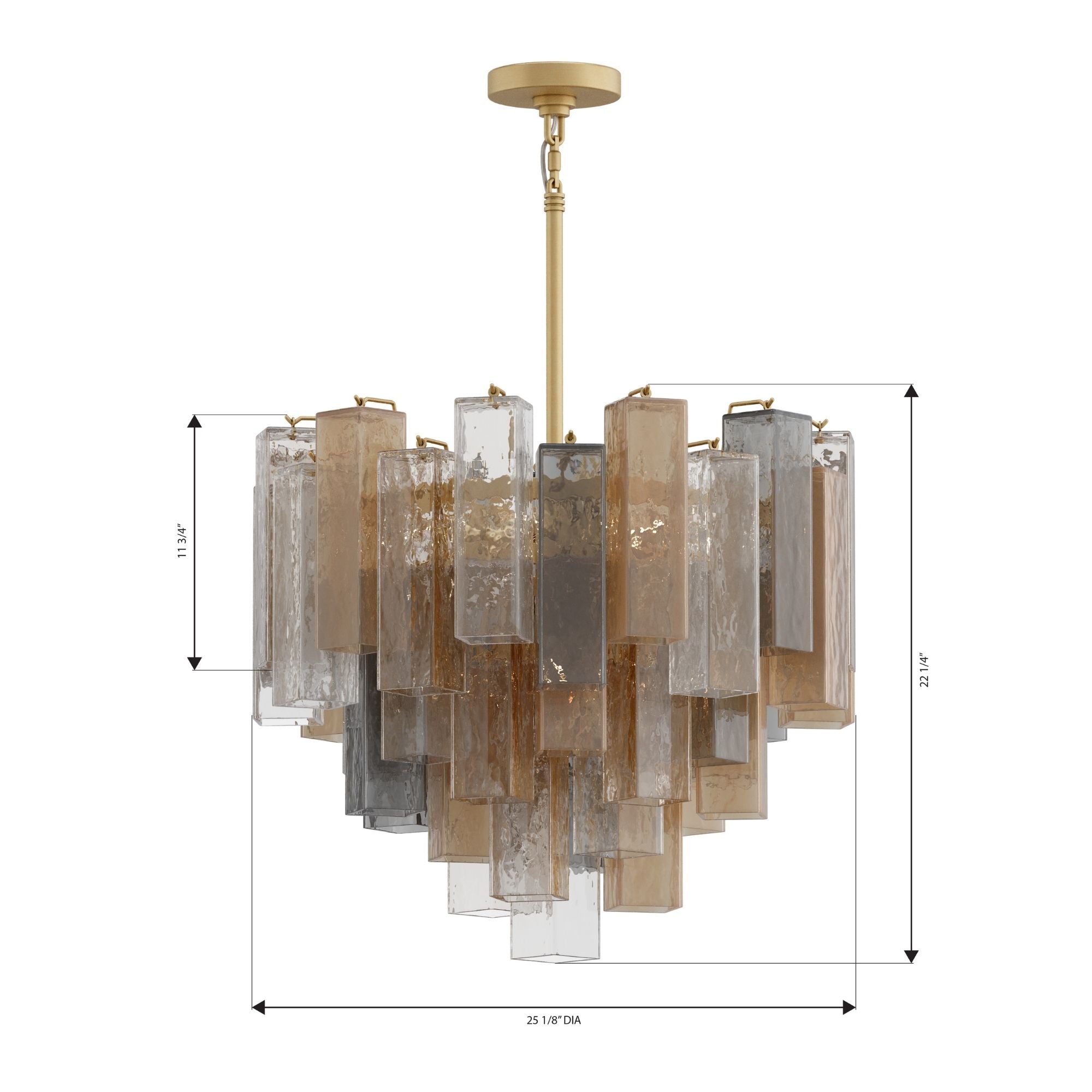 Metropolitan Torvento 25.25 in. 9-Light Pendant, Legacy Brass with Clear, Grey & Amber Art Glass