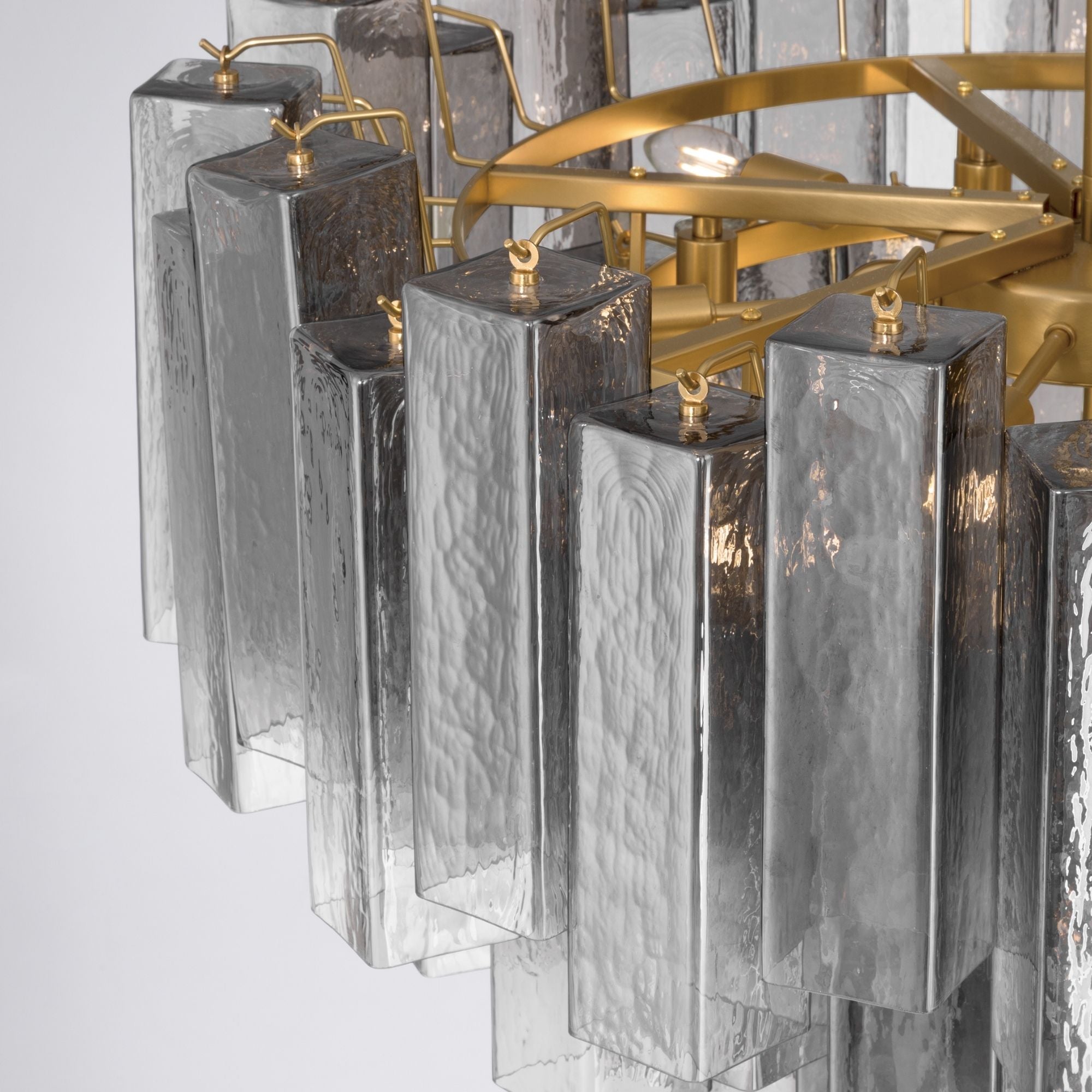 Metropolitan Torvento 32.75 in. 15-Light Pendant, Legacy Brass & Grey Smoke with Art Glass