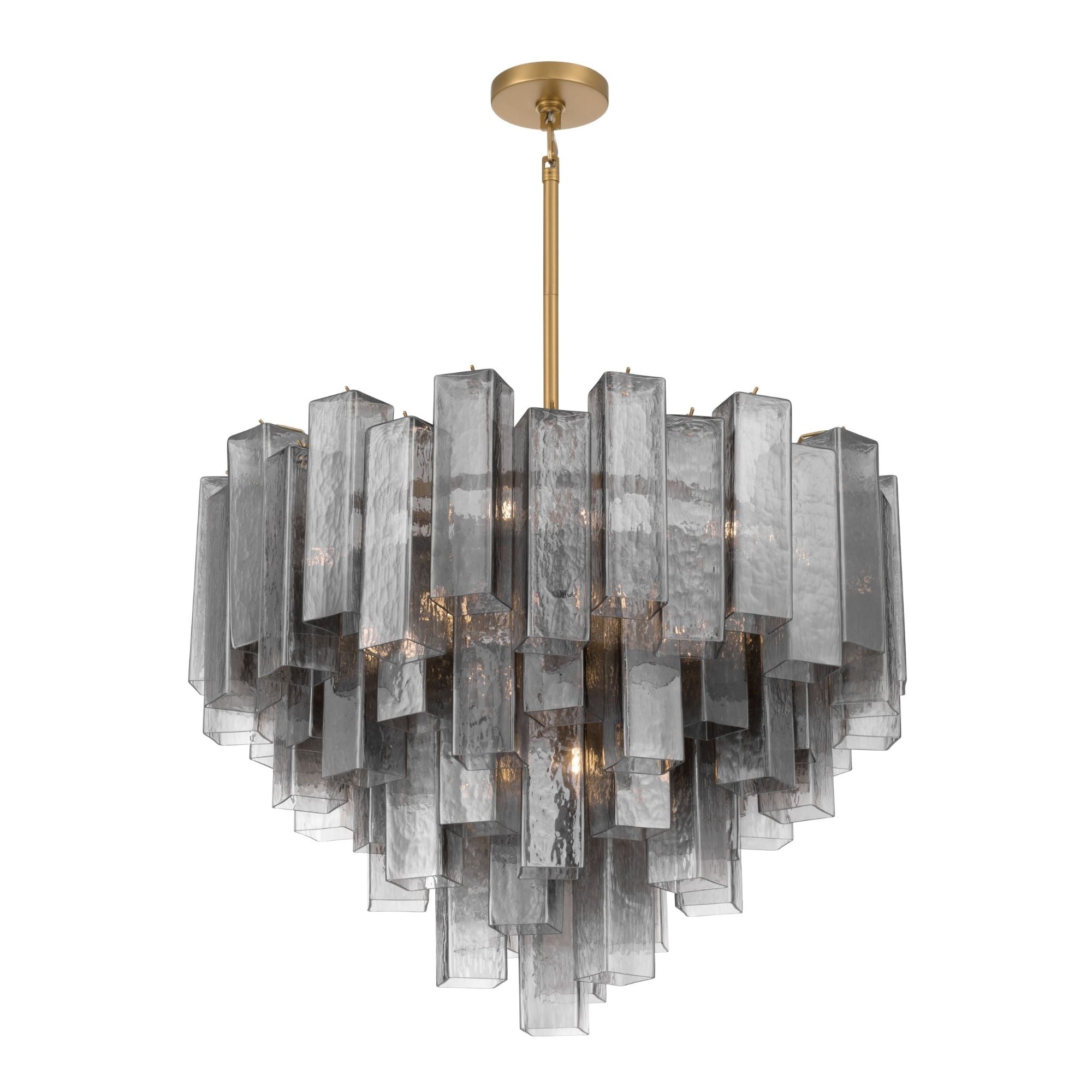 Metropolitan Torvento 32.75 in. 15-Light Pendant, Legacy Brass & Grey Smoke with Art Glass