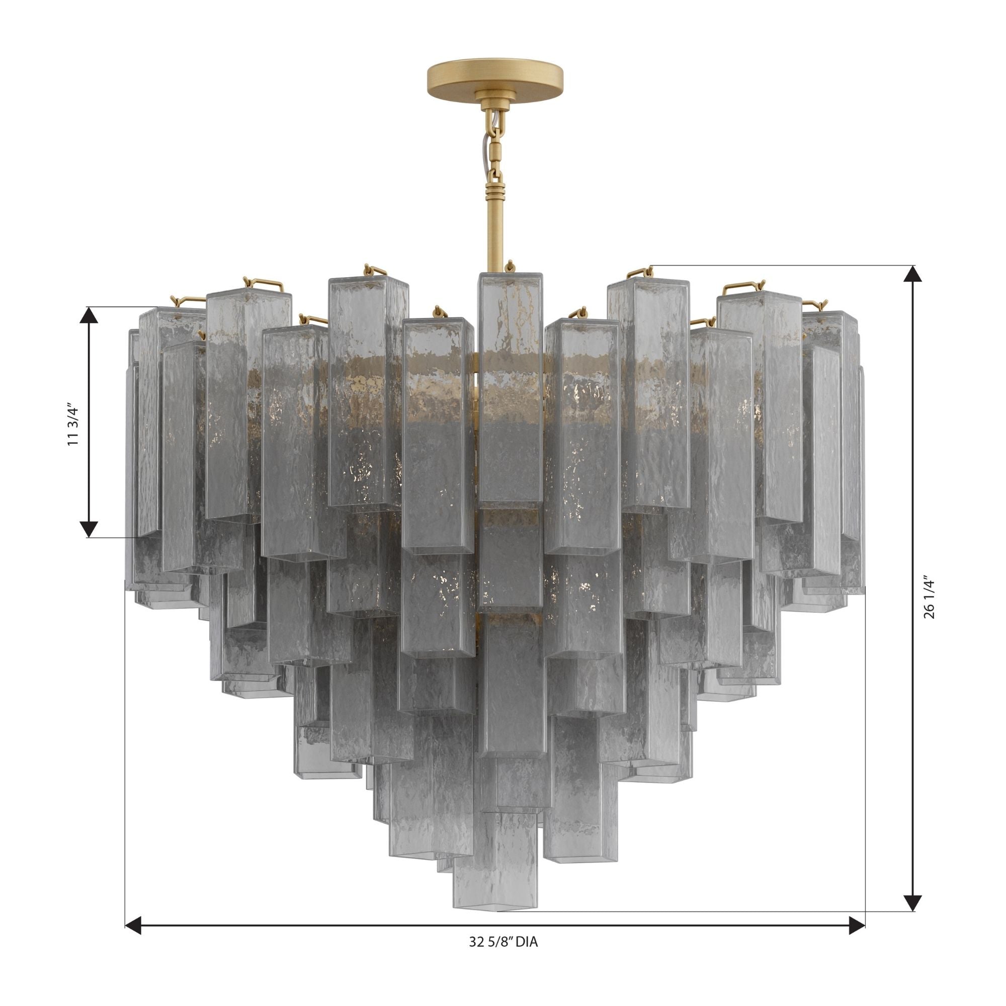 Metropolitan Torvento 32.75 in. 15-Light Pendant, Legacy Brass & Grey Smoke with Art Glass