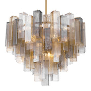 Metropolitan Torvento 32.75 in. 15-Light Pendant, Legacy Brass with Clear, Grey, and Amber Art Glass
