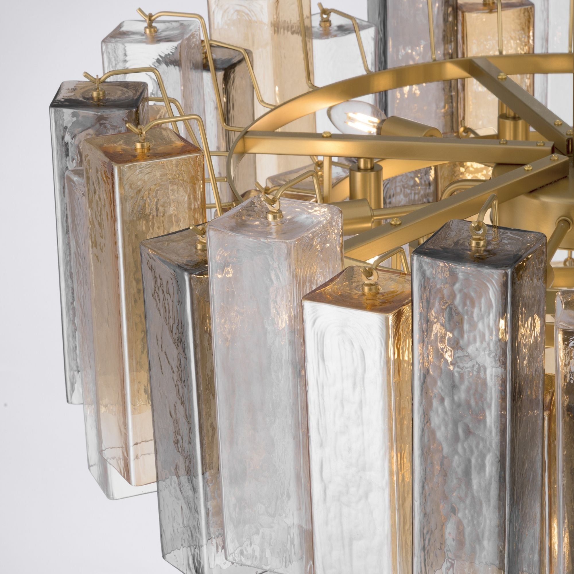 Metropolitan Torvento 32.75 in. 15-Light Pendant, Legacy Brass with Clear, Grey, and Amber Art Glass