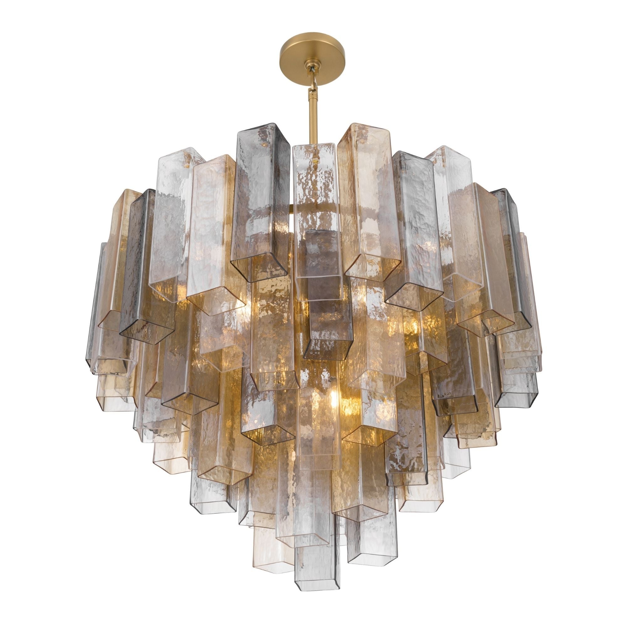 Metropolitan Torvento 32.75 in. 15-Light Pendant, Legacy Brass with Clear, Grey, and Amber Art Glass