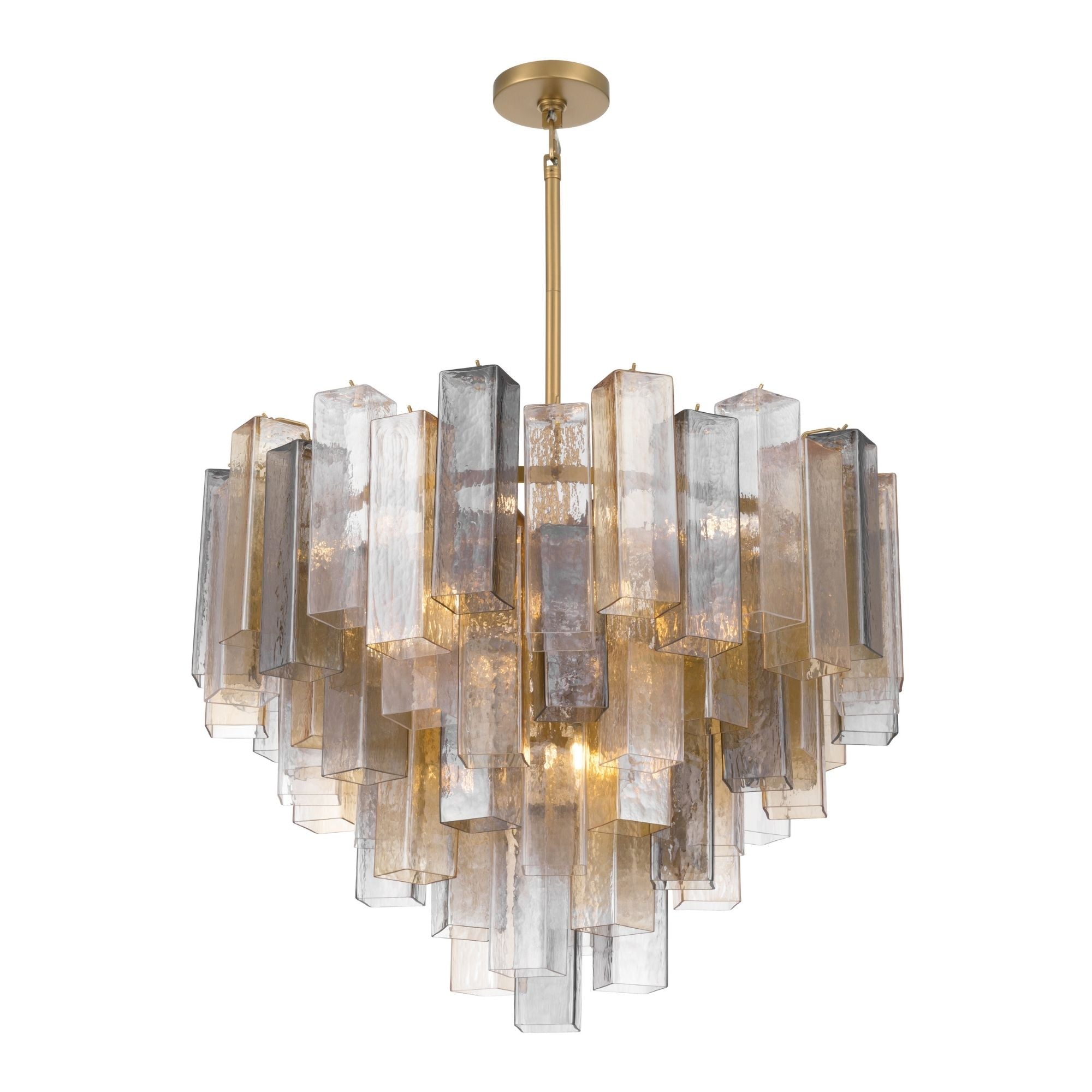Metropolitan Torvento 32.75 in. 15-Light Pendant, Legacy Brass with Clear, Grey, and Amber Art Glass