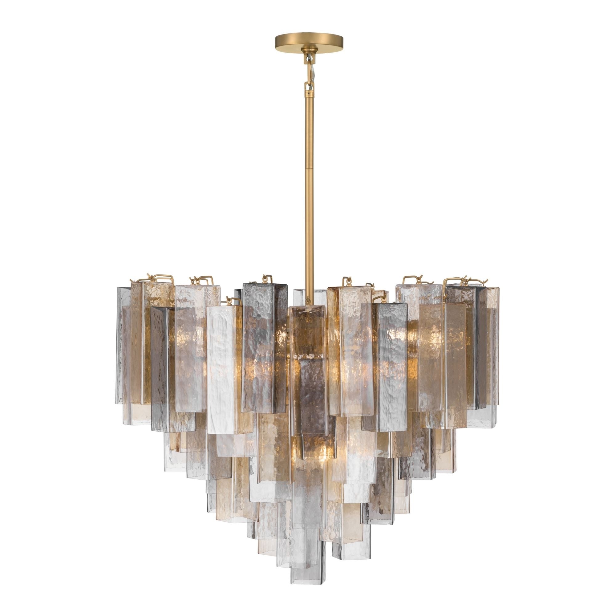 Metropolitan Torvento 32.75 in. 15-Light Pendant, Legacy Brass with Clear, Grey, and Amber Art Glass