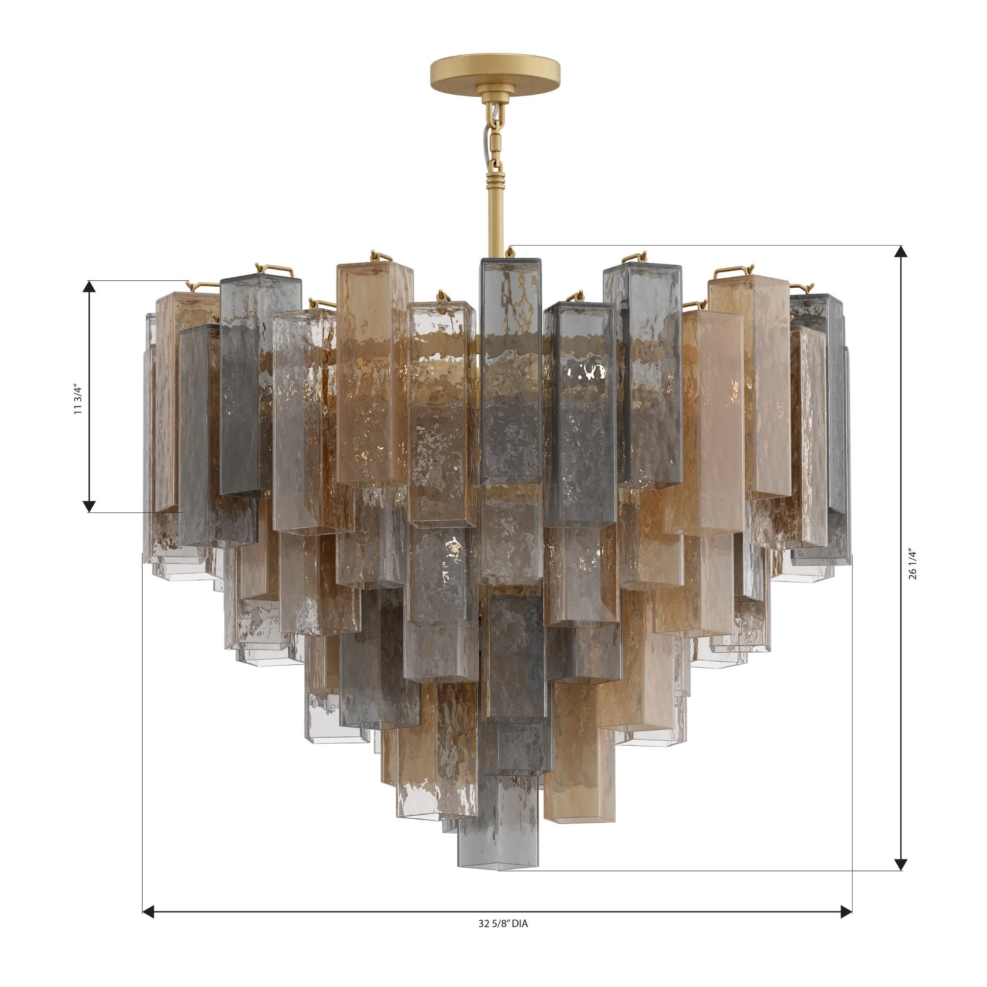 Metropolitan Torvento 32.75 in. 15-Light Pendant, Legacy Brass with Clear, Grey, and Amber Art Glass