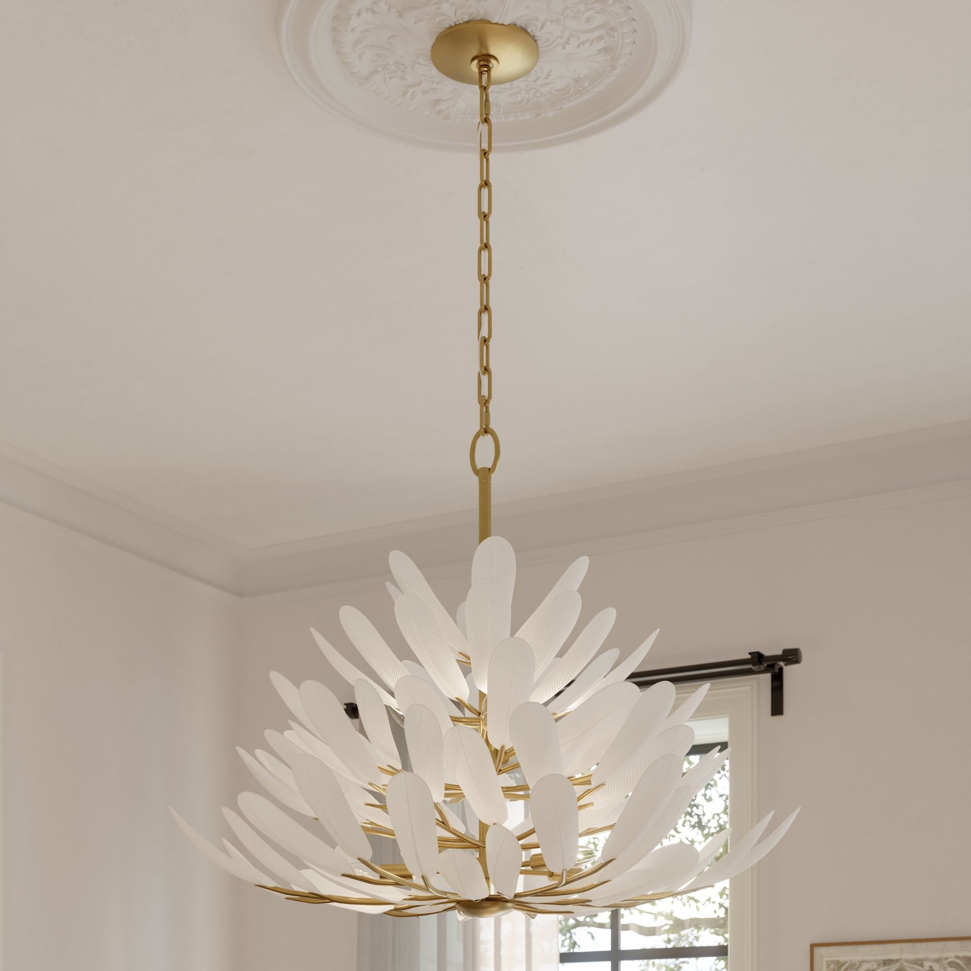 Metropolitan Vellinor 42 in. 10-Light Chandelier, Painted Legacy Brass & White