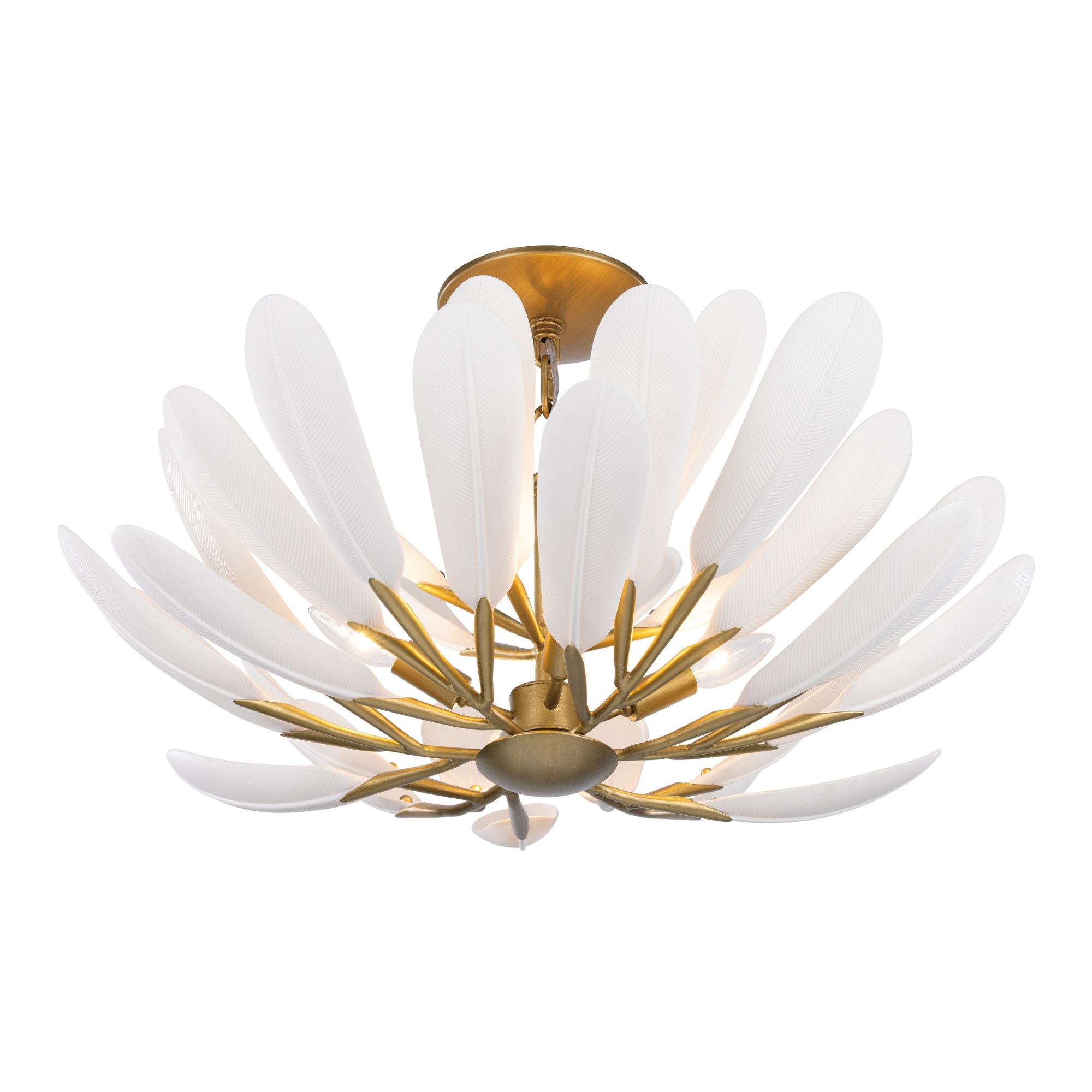 Metropolitan Vellinor 28 in. 4-Light Semi-Flush Mount, Painted Legacy Brass & White