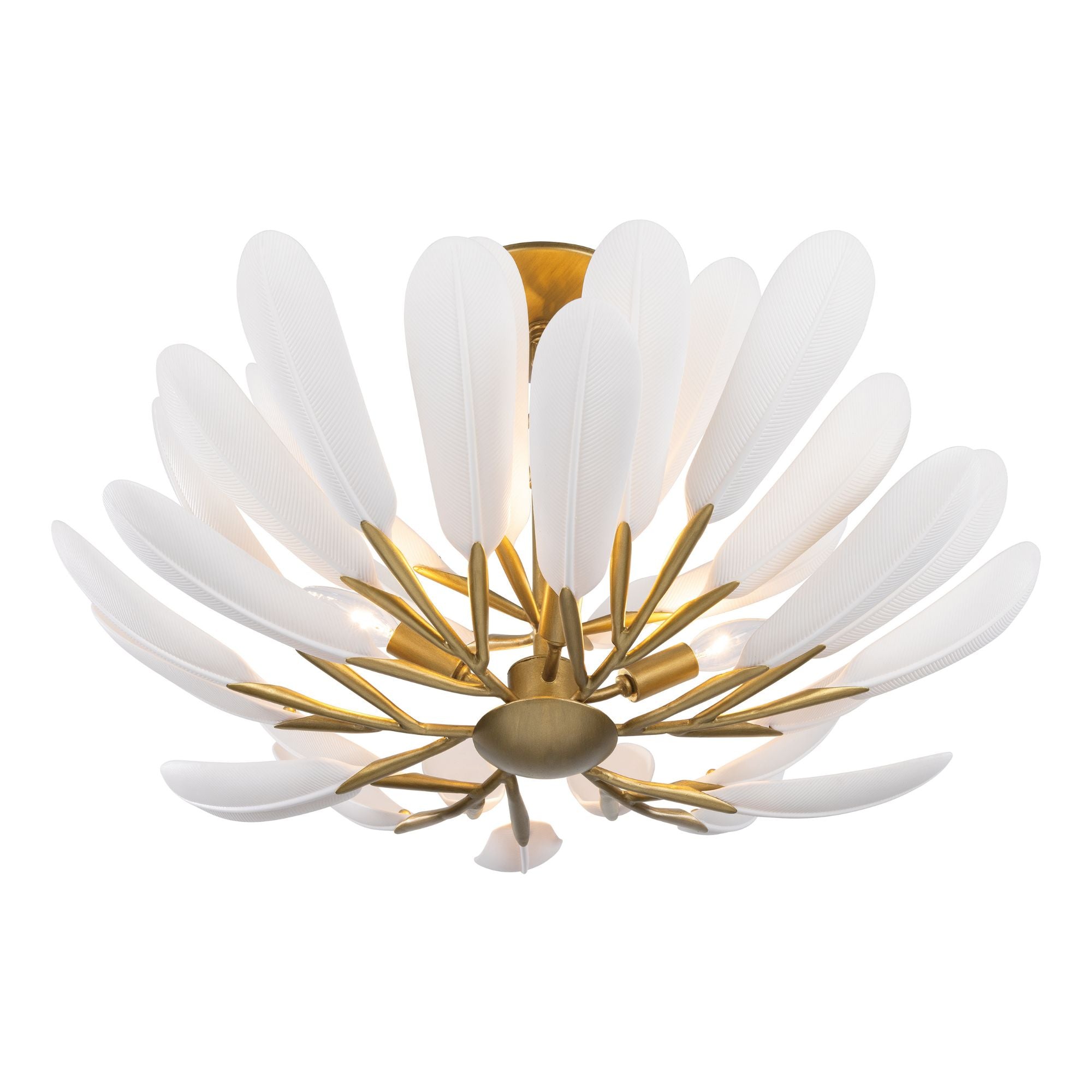 Metropolitan Vellinor 28 in. 4-Light Semi-Flush Mount, Painted Legacy Brass & White